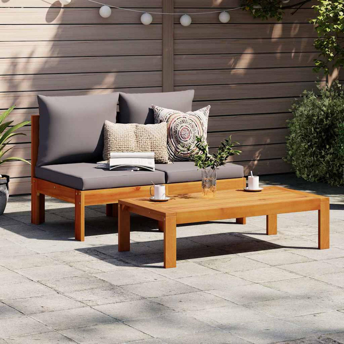 GARTENSOFA Ohne Armlehnen Mit Kissen 2-Sitzer Massivholz Akazie - Dunkelgrau, Holz (68/64/106cm) - vidaXL