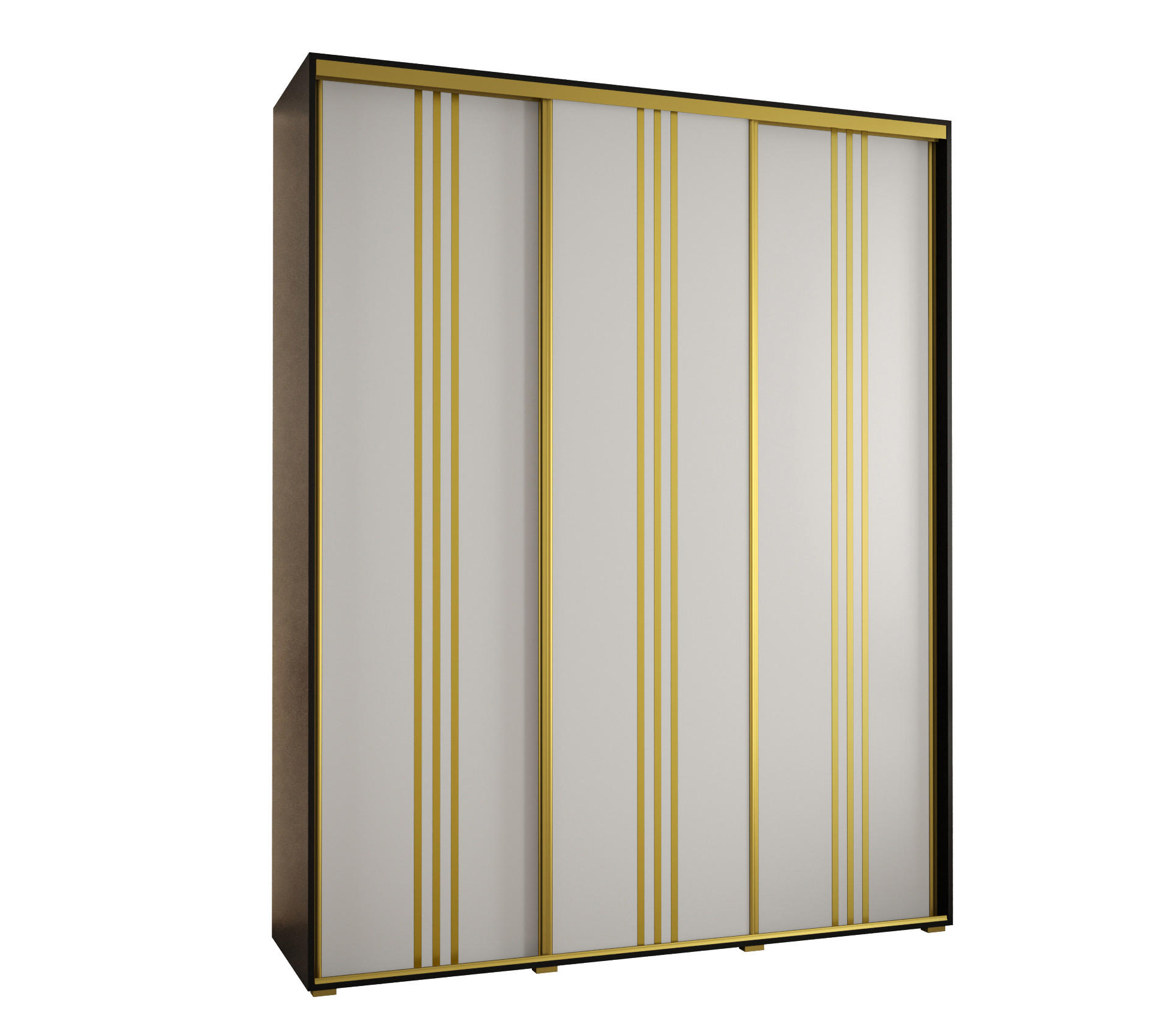 Abiks Möbel Schwebetürenschrank Schwarz, Weiß, Gold 200x235x60 cm