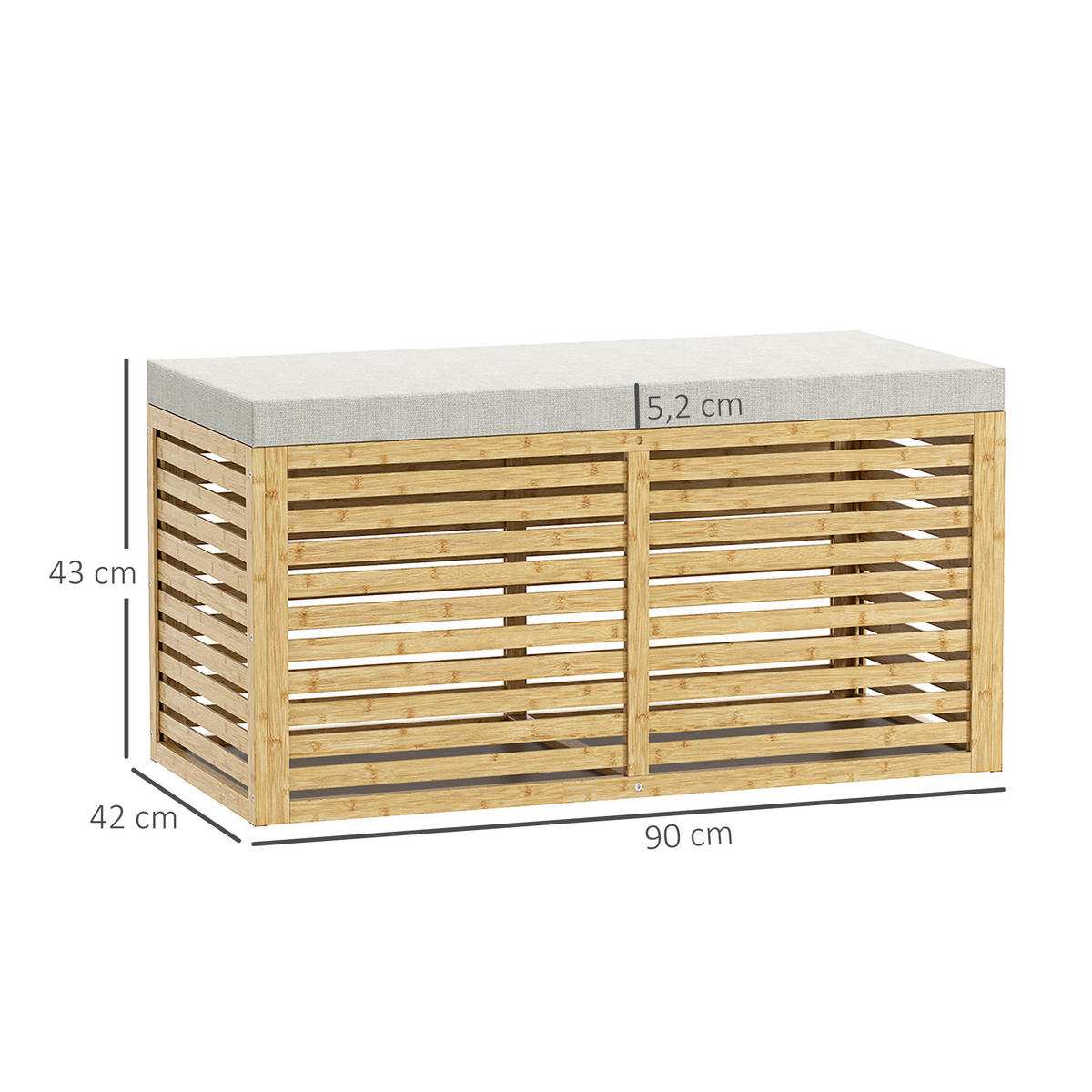 TRUHENBANK DE-16460 mit Bambusrahmen und Gasdruckfedern Natur - Naturfarben, Naturmaterialien (90/43/42cm) - ComfortXL