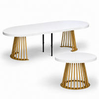 ESSTISCH rund ausziehbar 110/310/76 cm, Weiß, 54 cm Tischplatte + Lamellen-Metallgestell Gold - Goldfarben/Weiß, Holzwerkstoff/Metall (110/310/76cm) - Damale Möbel