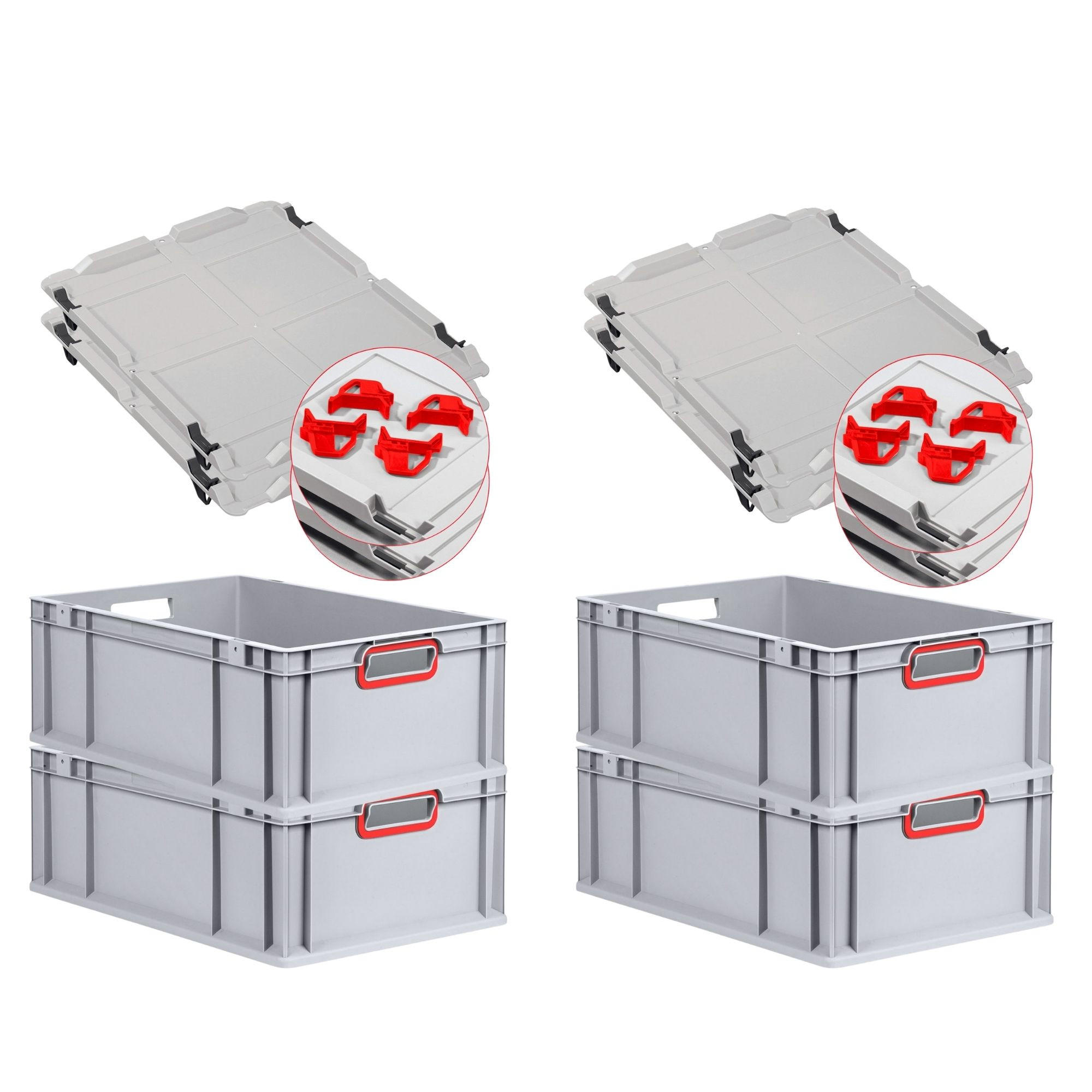 EUROBOX 4x Nextgen Color Mit Auflagedeckel 22x40x60cm Griffe Rot Offen - Rot, Kunststoff (40/22/60cm) - PROREGAL
