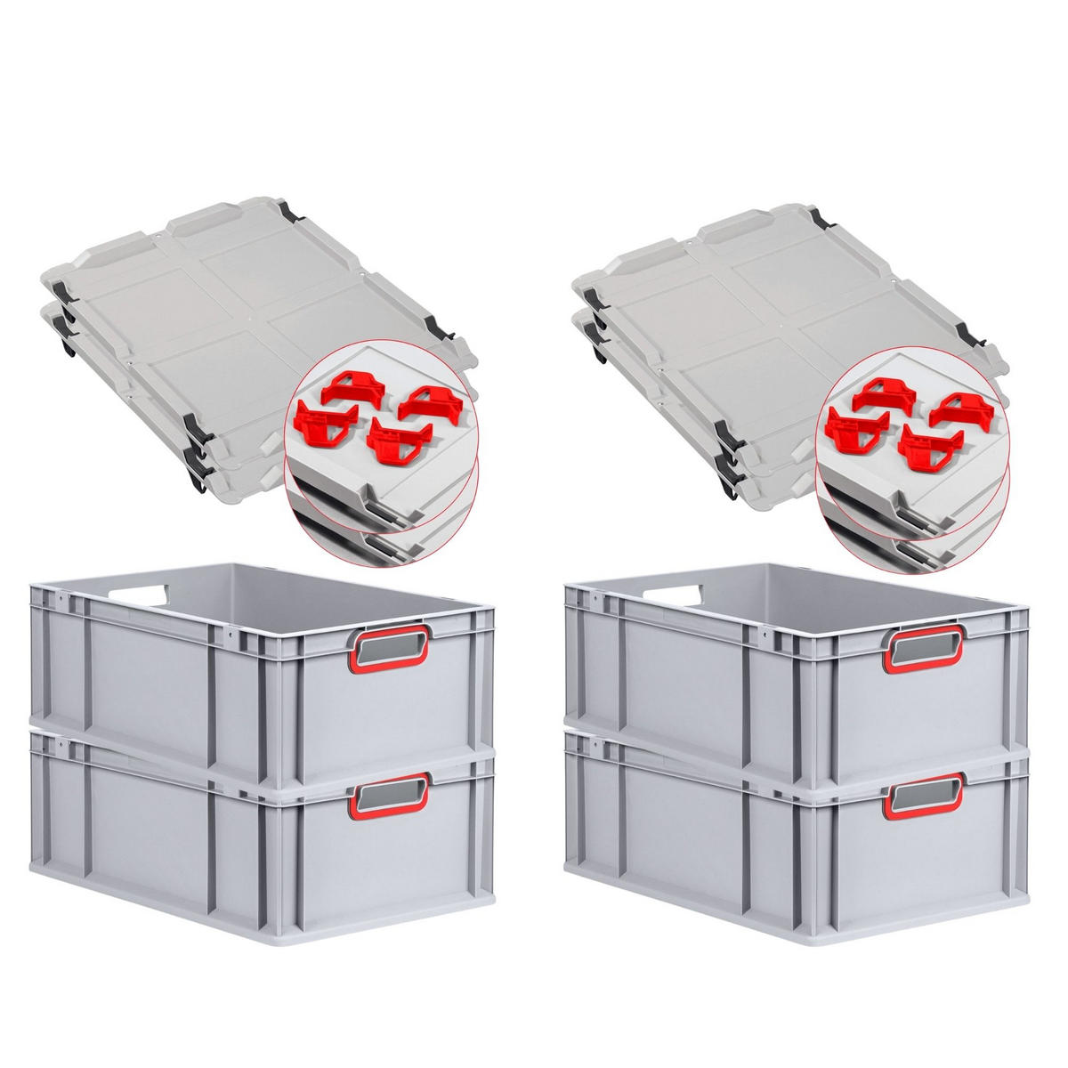 EUROBOX 4x Nextgen Color Mit Auflagedeckel 22x40x60cm Griffe Rot Offen - Rot, Kunststoff (40/22/60cm) - PROREGAL