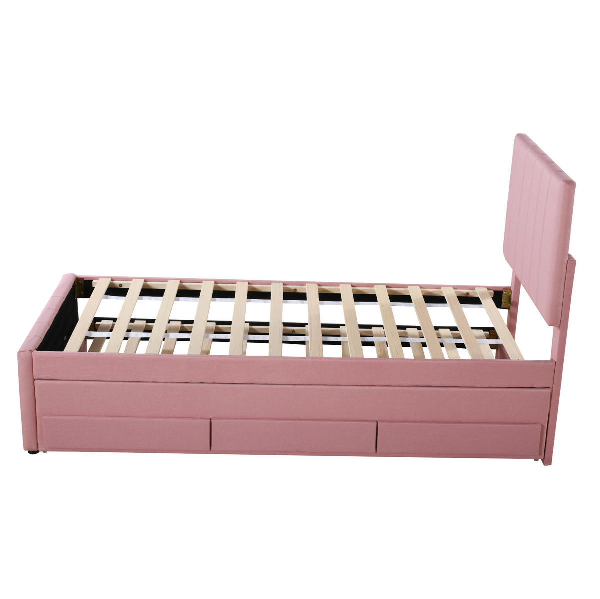 POLSTERBETT 90x200 cm Rosa mit Ausziehbett, 3 Schubladen und verstellbarem Kopfteil - Rosa, Textil (90/200cm) - IVMEU