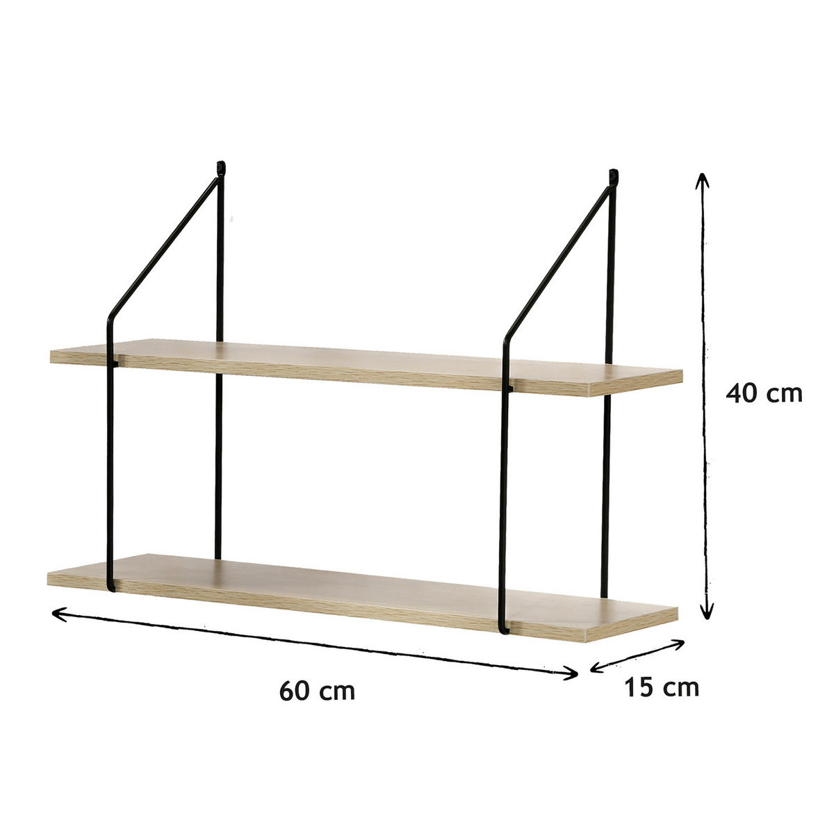 ZWEISTÖCKIGES Wandregal im Holzdekor L60 cm - Eichefarben, Holzwerkstoff (15/40/60cm) - Calicosy