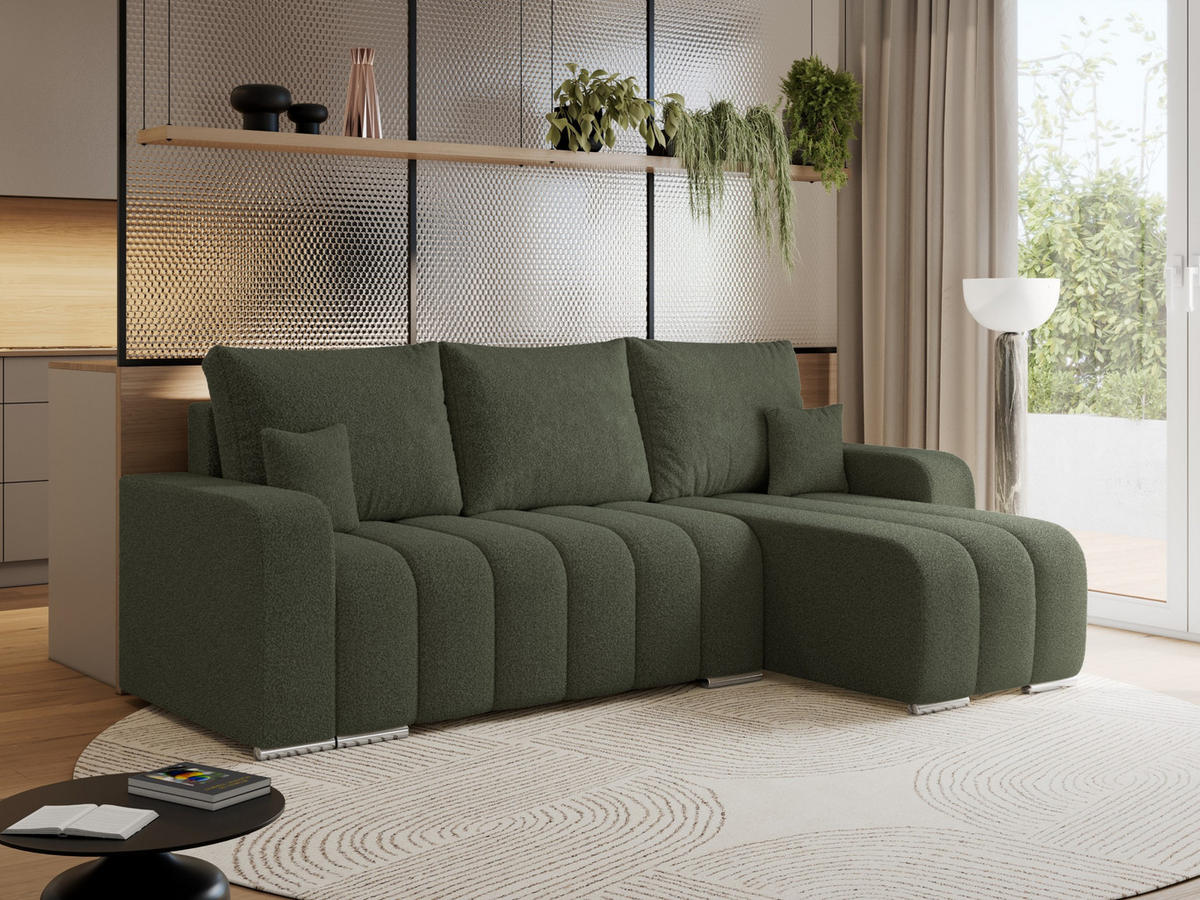 ECKSOFA KIRASSO L Grün Boucle - Grau/Grün, Textil (245/147cm) - MKS