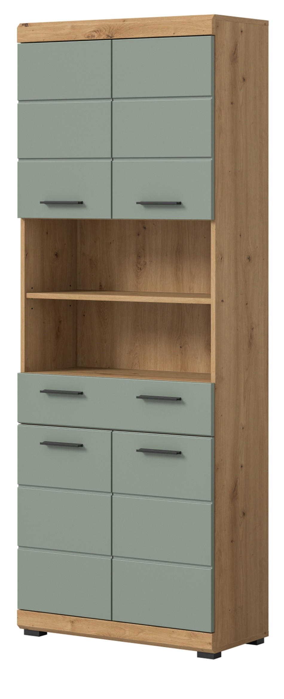 HOCHSCHRANK Salbei grün, Eiche Artisan 74 cm, Badschrank mit 6 Fächern - Salbeigrün/Schwarz, Holzwerkstoff/Kunststoff (74/191/31cm) - Inn.Furn