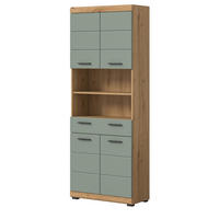 HOCHSCHRANK Salbei grün, Eiche Artisan 74 cm, Badschrank mit 6 Fächern - Salbeigrün/Schwarz, Holzwerkstoff/Kunststoff (74/191/31cm) - Inn.Furn