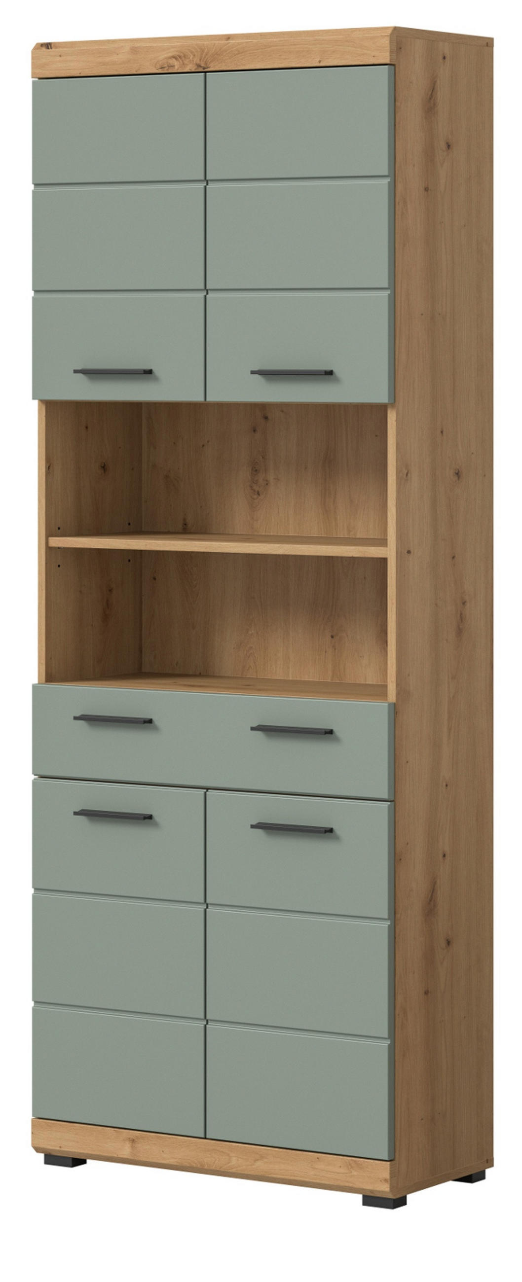 HOCHSCHRANK Salbei grün, Eiche Artisan 74 cm, Badschrank mit 6 Fächern - Salbeigrün/Schwarz, Holzwerkstoff/Kunststoff (74/191/31cm) - Inn.Furn