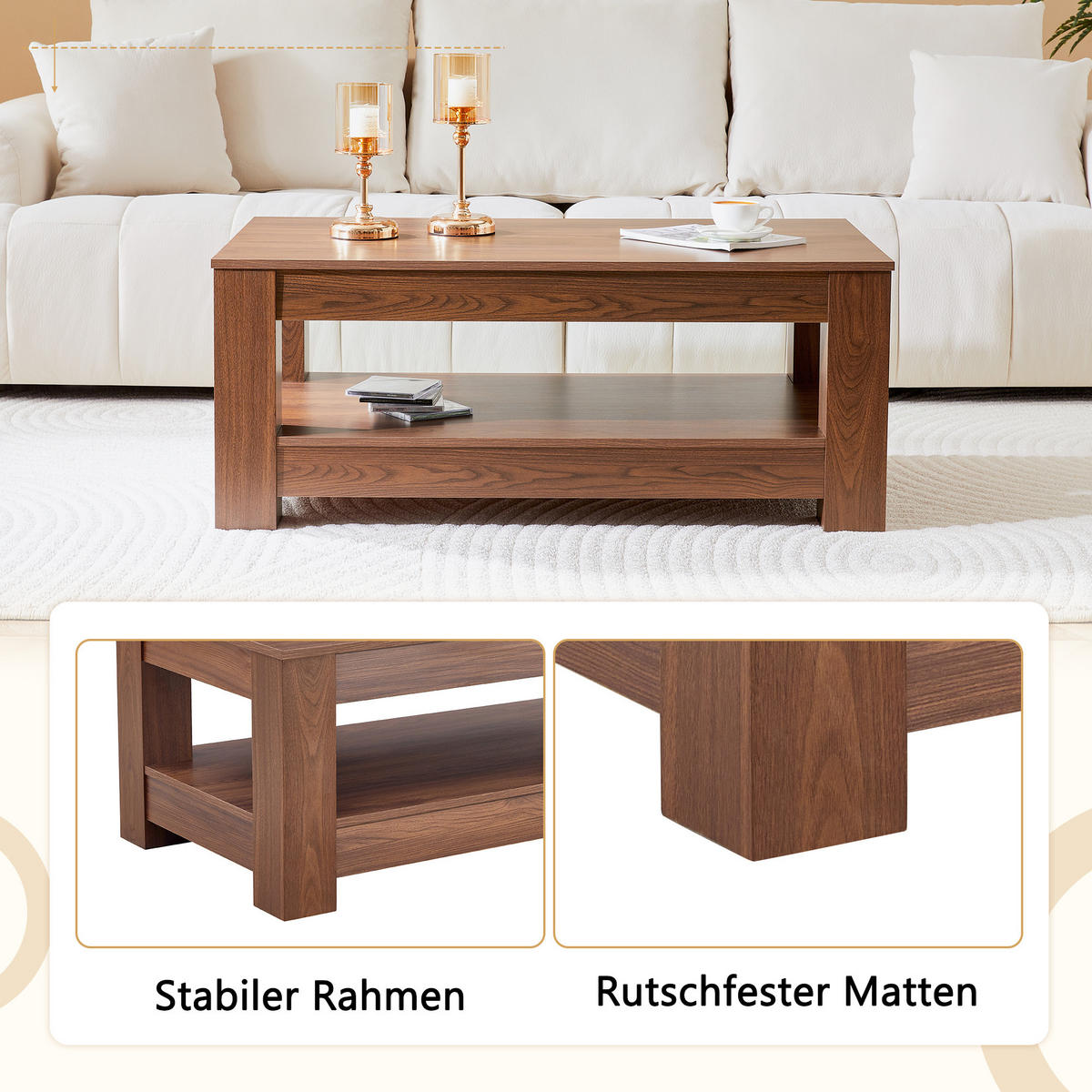 COUCHTISCH Walnuss 100/50/45 cm - Walnussfarben, Holzwerkstoff (50/100/45cm) - PANGIVO