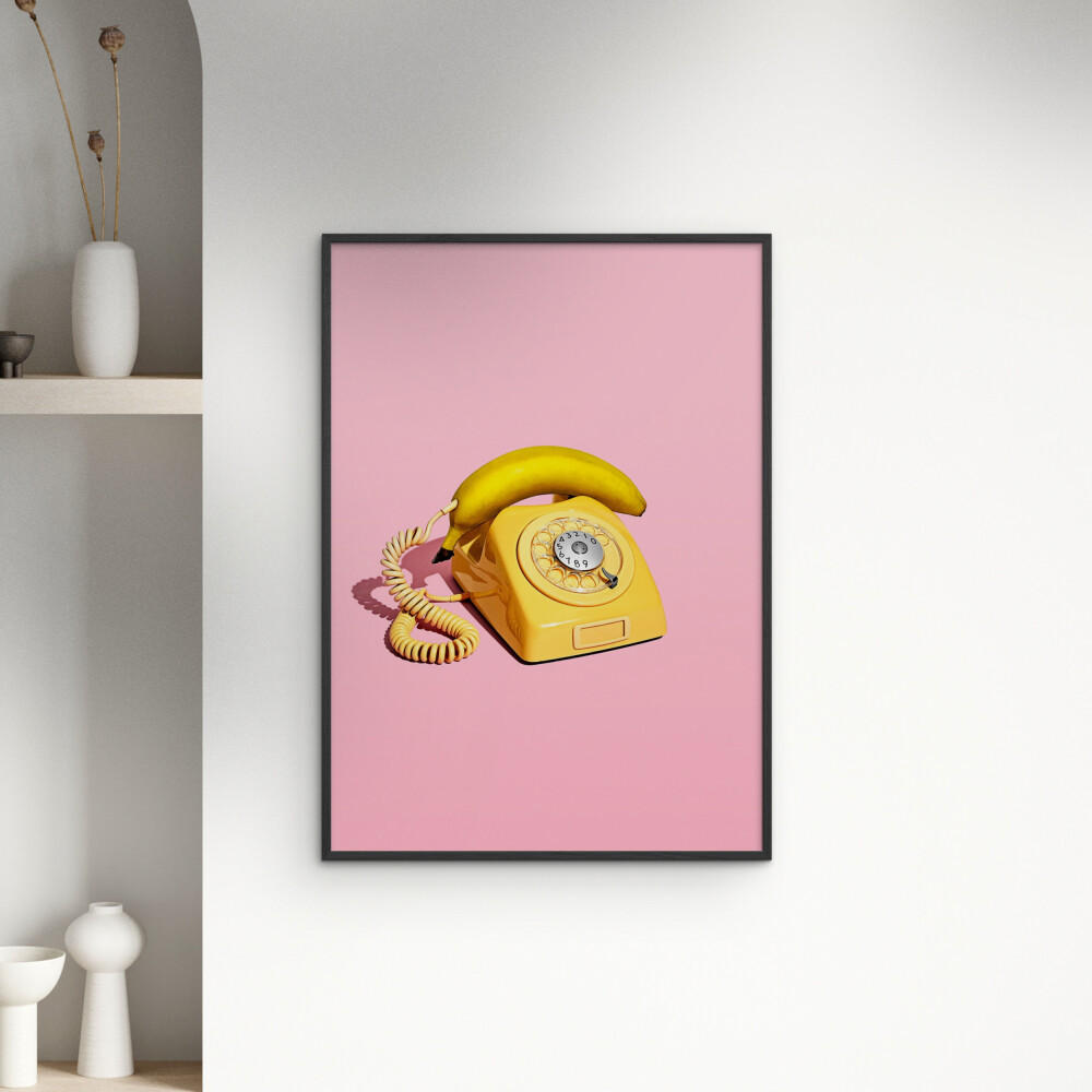 POSTER mit Rahmen Supermercat - Banana phone - Pink/Schwarz, Holz/Papier (50/70cm) - Poster&Frame