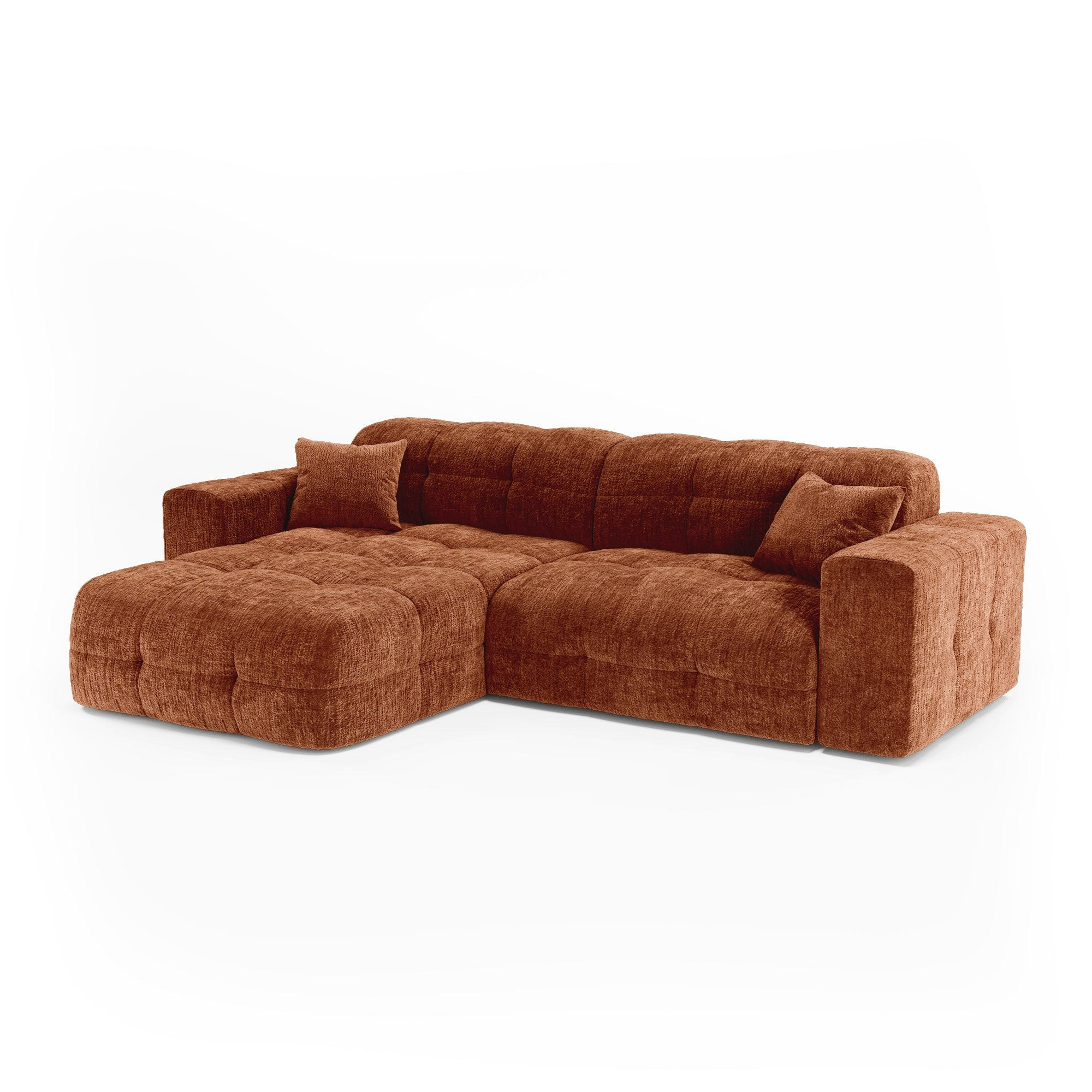 ECKSOFA (links) COCOON Geprägter Samt Terrakotta 230cm - Dunkelorange/Terracotta, Textil (230/155cm) - Premium Interiors