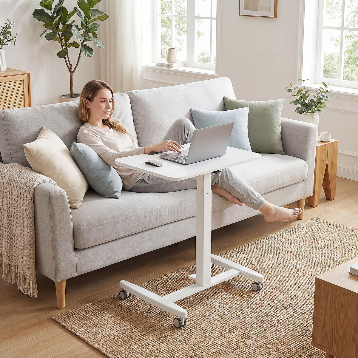 COMPUTERTISCH Weiß höhenverstellbar mit neigbarer Arbeitsplatte und Rollen 60,5/52/75-114 cm - Weiß, Holzwerkstoff (52/60.5/114cm) - PANGIVO