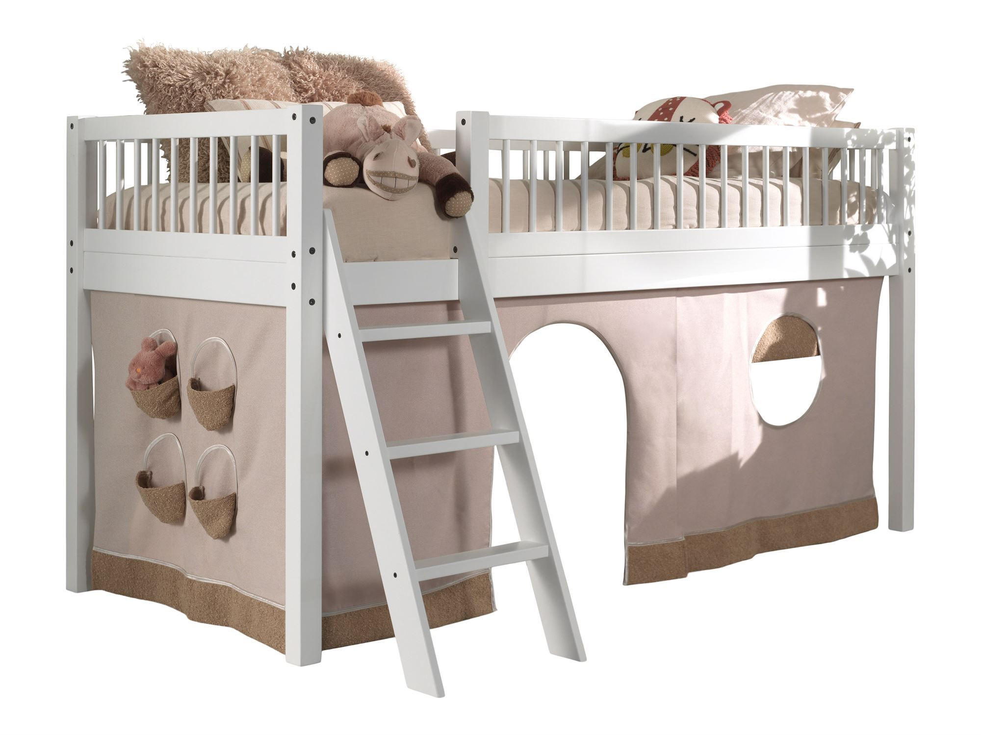 KINDERBETT 90x200 Keeley Buche Weiß Holz Vorhang Komfort Stabil - Weiß, Holz (90/200cm) - 58aufmkessel