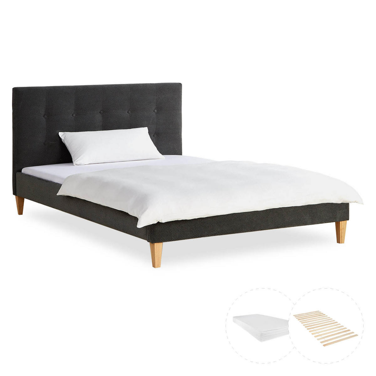 POLSTERBETT mit Matratze 140/200 cm in Anthrazit - Grau, Textil (140/200cm) - Homestyle4u