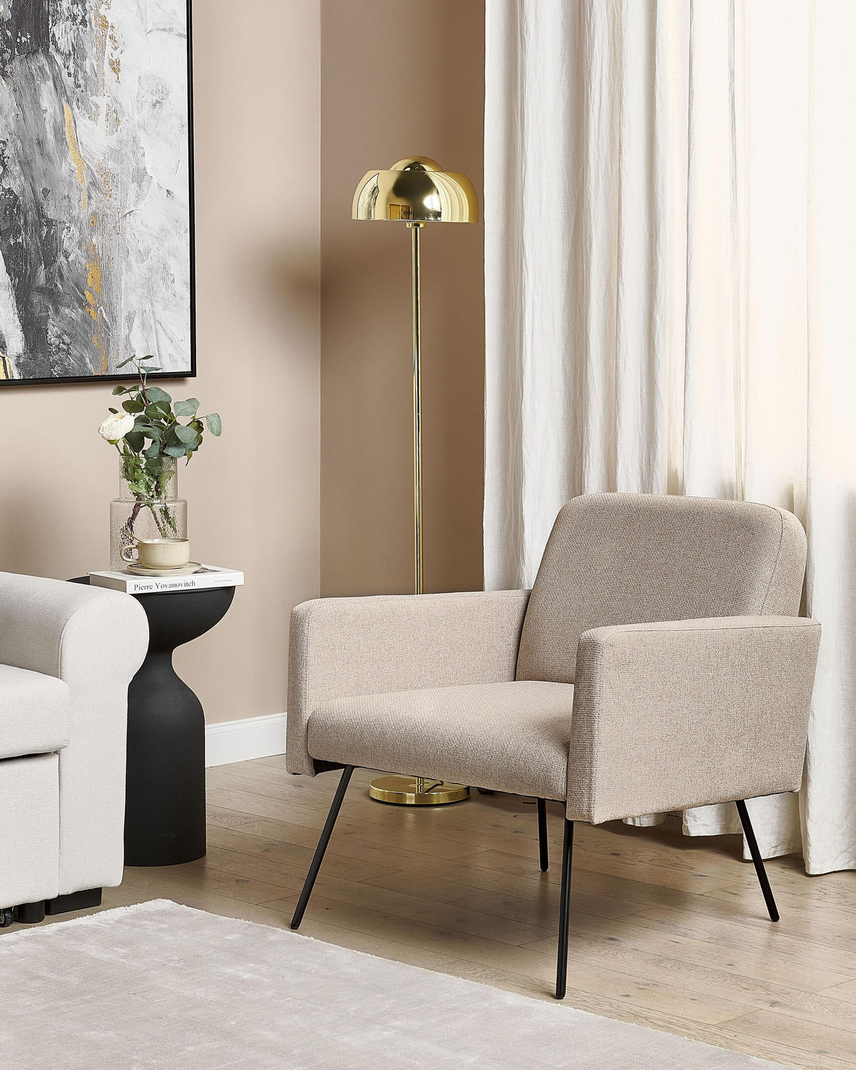 SESSEL aus Stoff beige Narken - Beige/Schwarz, Textil (72/77/76cm) - Beliani