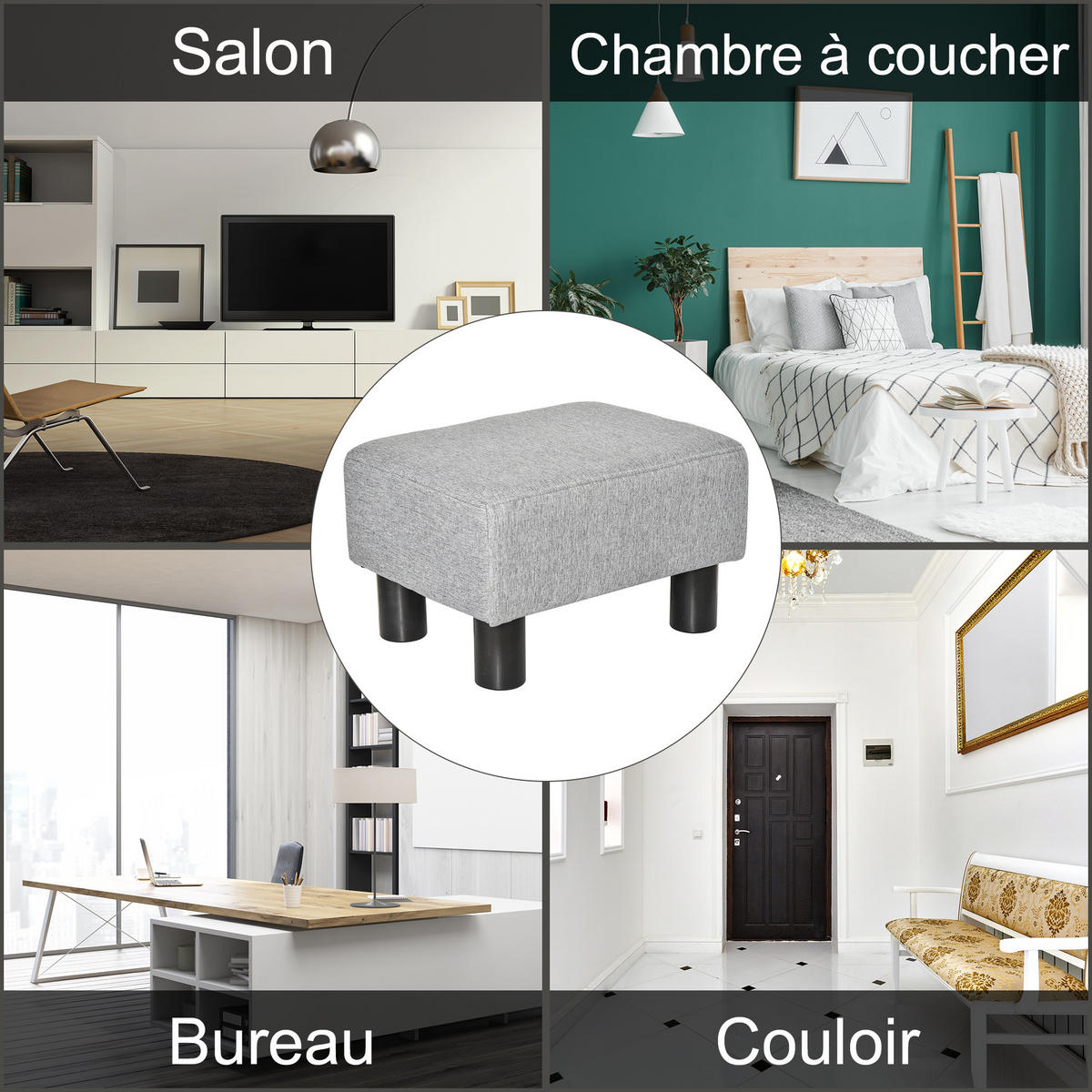 POUF DE-16376 gepolstert mit Leinenbezug Grau - Grau, Textil (30/24/40cm) - ComfortXL