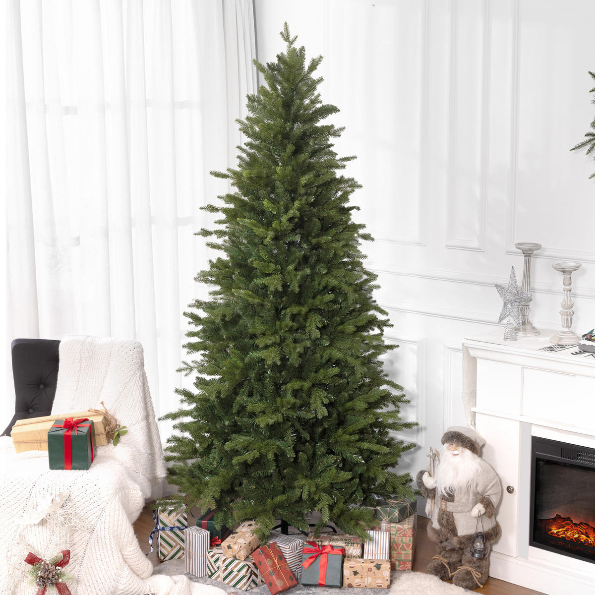 KÜNSTLICHER-WEIHNACHTSBAUM Kunststoff Metall Grün - Grün, Kunststoff (210cm) - HOMCOM