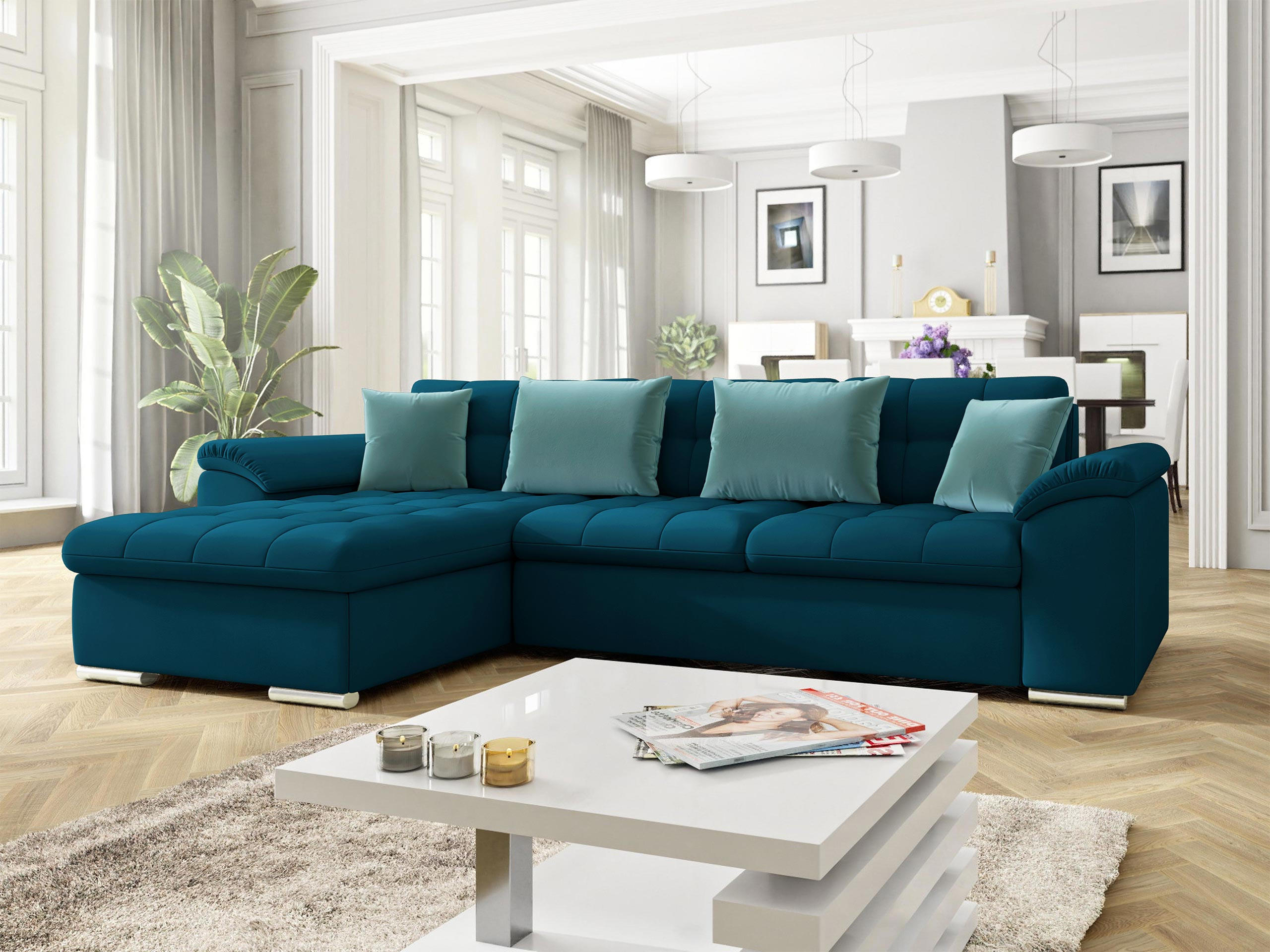 ECKSOFA Diana Premium, Seite: Links - Türkis, Holz/Textil (280/160cm) - MIRJAN24