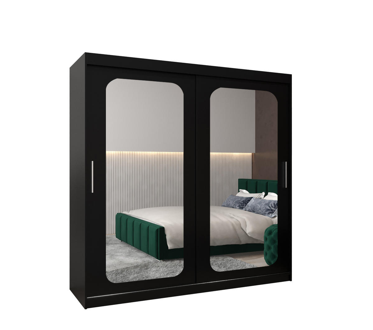 SCHWEBETÜRENSCHRANK 200/200/62 2-türig - Silberfarben/Schwarz, Holz/Kunststoff (200/200/62cm) - MÖBEL KRYSPOL