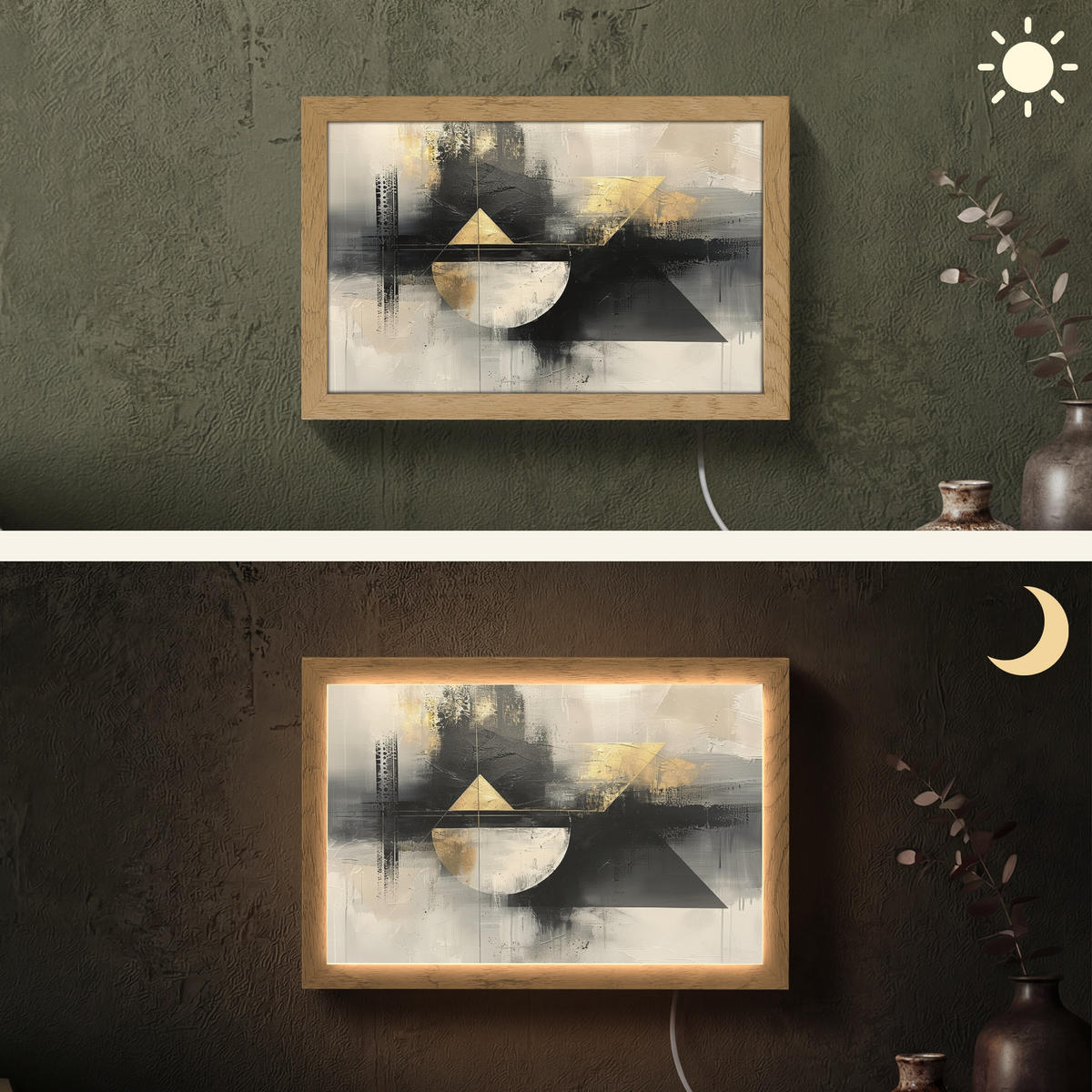 NÁSTĚNNÁ LAMPA Abstraktní - černá - barva - moderní 30x20 cm - šedá, kompozitní dřevo (30/20/8cm) - OnlyWow