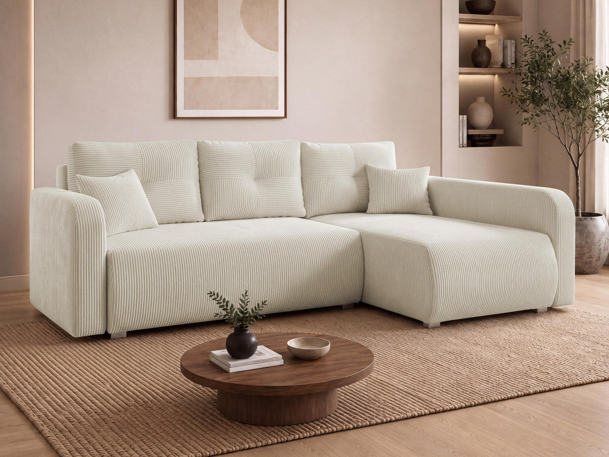 ECKSOFA Viena Cord, Seite: Rechts - Silberfarben/Naturfarben, Holz/Kunststoff (234/145cm) - MIRJAN24