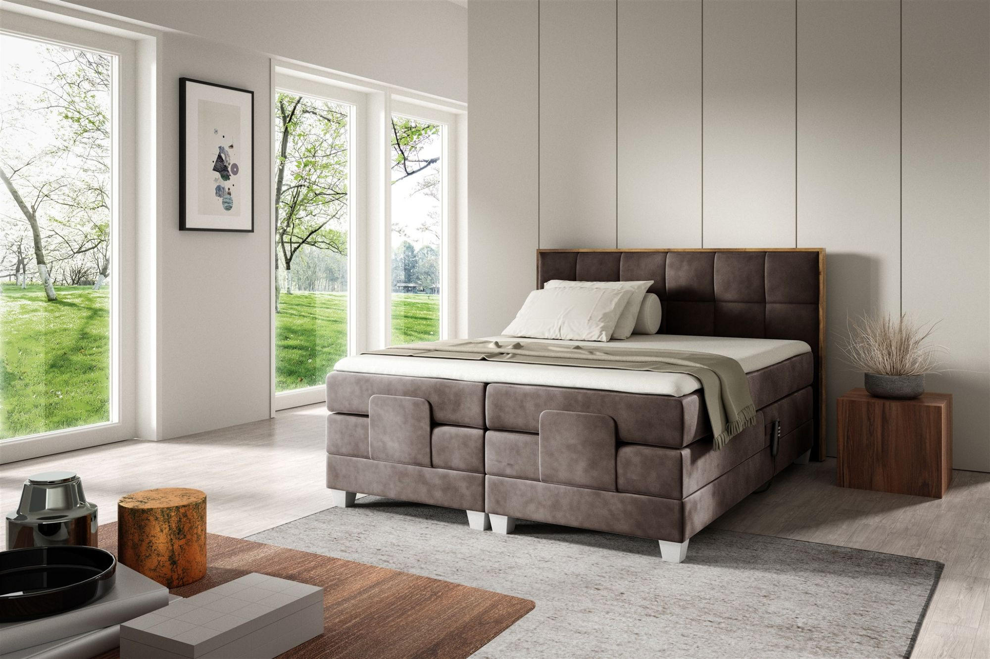 BOXSPRINGBETT Elektrisch Henry - Braun, Holzwerkstoff/Textil (120/200cm) - Fun Möbel