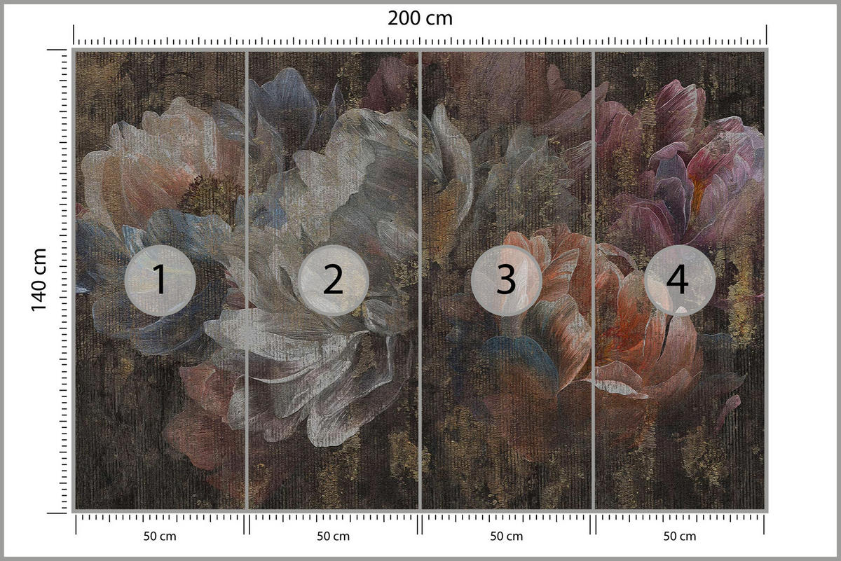 FOTOTAPETA Vliesová pre Jedáleň Maľované Kvety Pivonky Vintage 200x140 - viacfarebná, papier (200/140cm) - Muralo