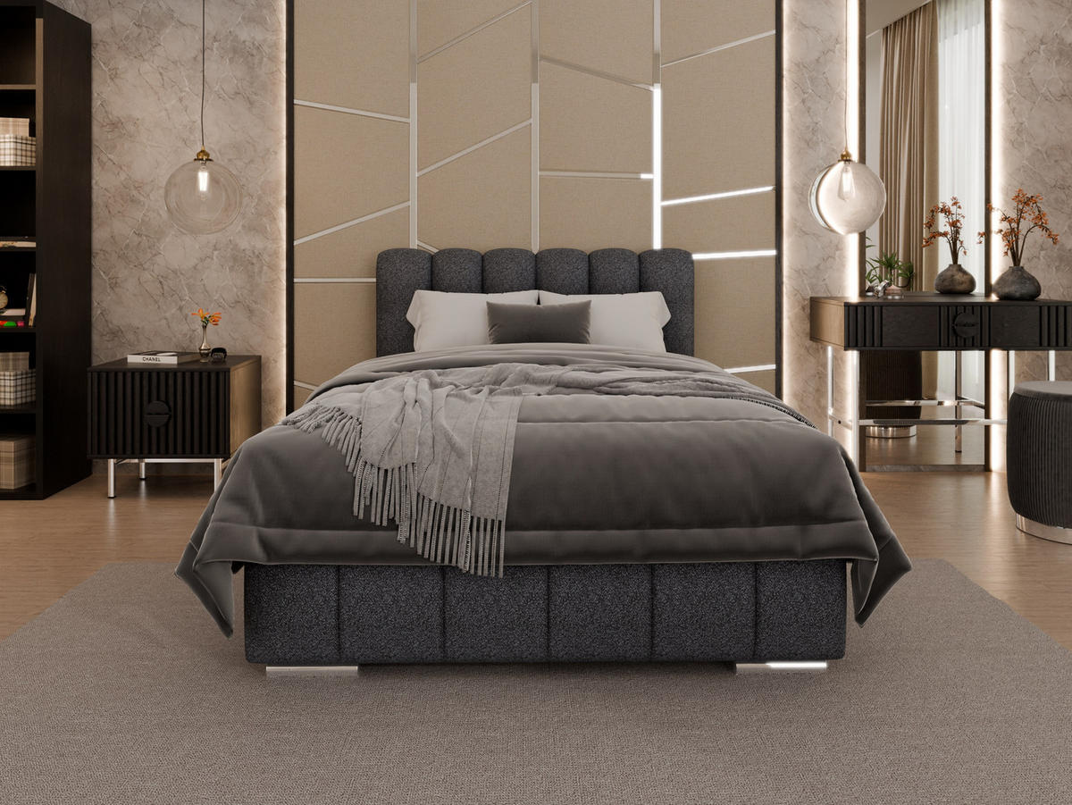 POLSTERBETT Zaira 120x200cm – Elegantes Polsterbett für modernen Wohnstil , Taschenfederkernmatratze Pocket (19cm), Graphitfarben - Graphitfarben, Holz (120/200cm) - Panda Möbel