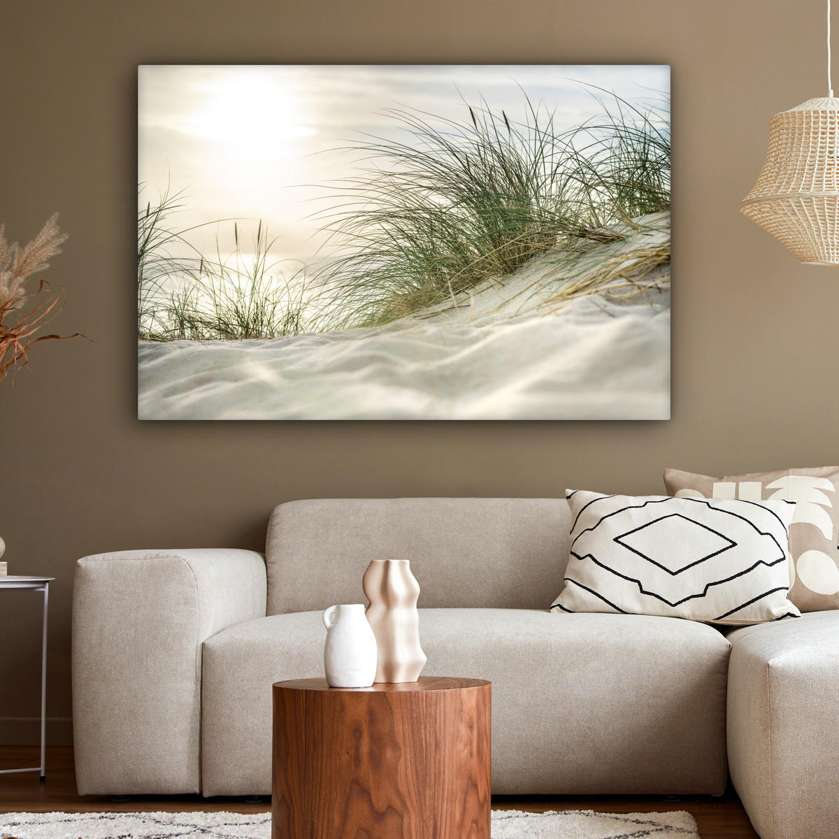 LEINWANDBILD Dünen mit Strandhafer in der Sonne des Nationalparks Schleswig-Holsteinisches Wattenmeer Groß 140x90 cm - Creme, Textil (140/90cm) - MuchoWow