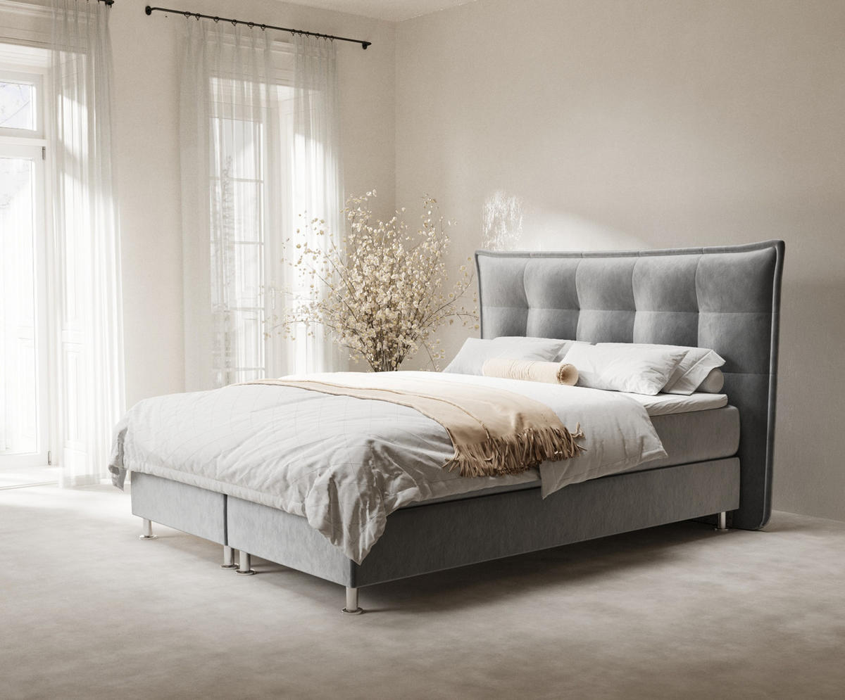BOXSPRINGBETT Minori Grau 200/200 cm mit Latex-Topper - Silberfarben/Grau, Holz/Holzwerkstoff (200/200cm) - Maison de Reve