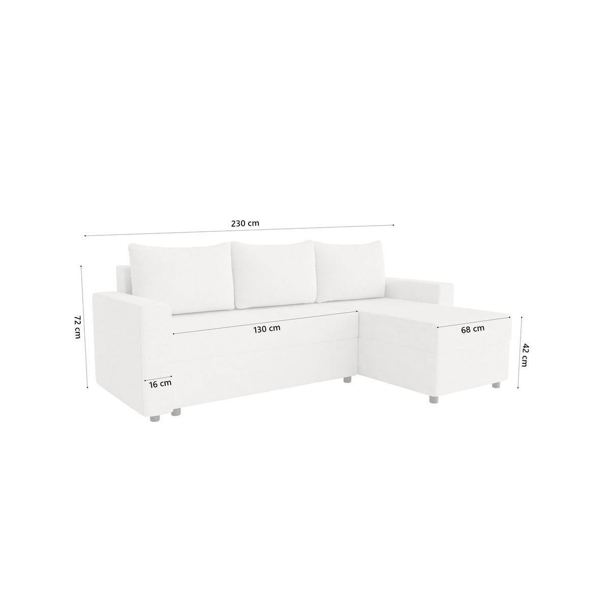 ECKSOFA Goka L mit Schlaffunktion, Weiß - Weiß, Textil (230/146cm) - Fedve