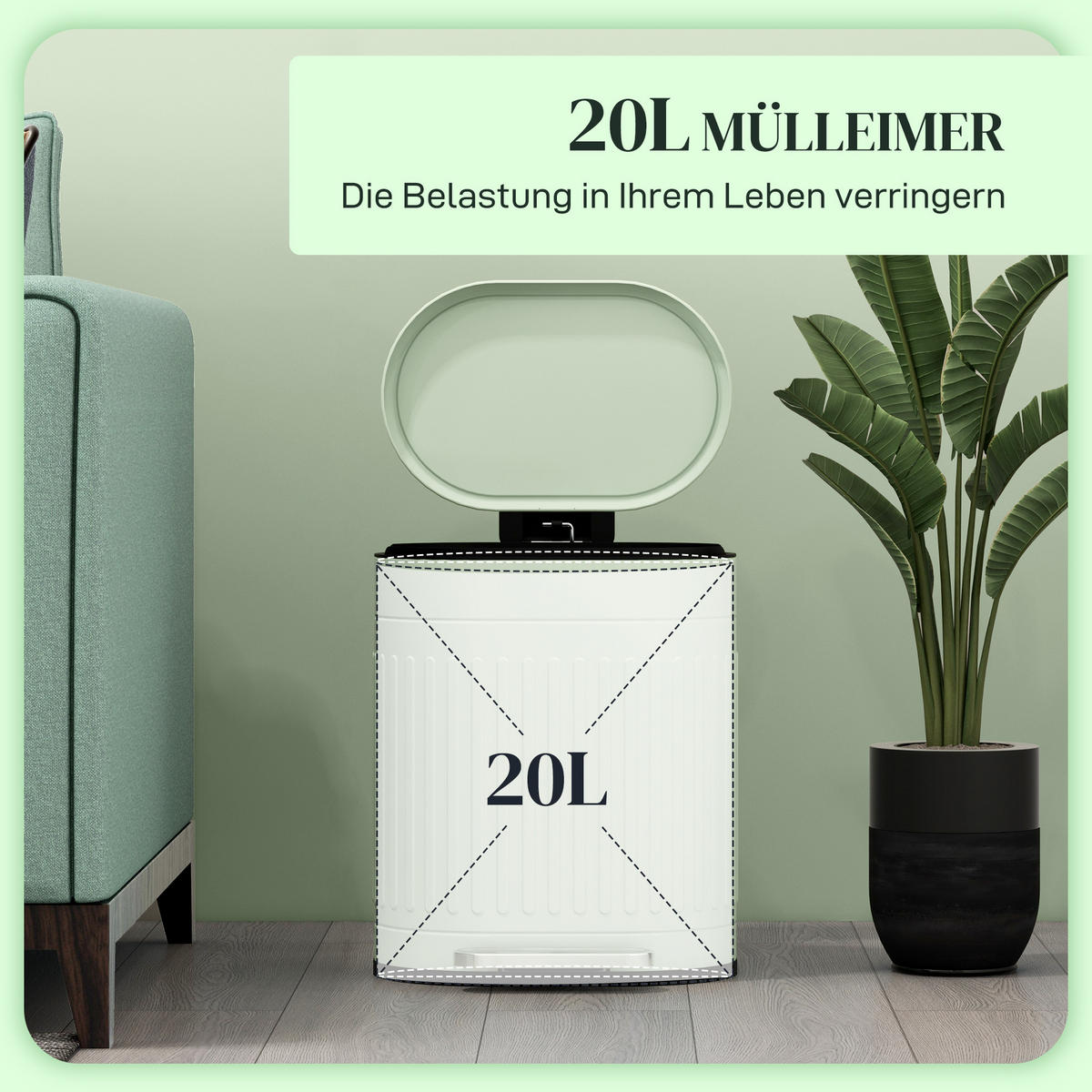 MÜLLEIMER Metall Kunststoff Grün - Grün, Metall (31.2/45/36.5cm) - HOMCOM