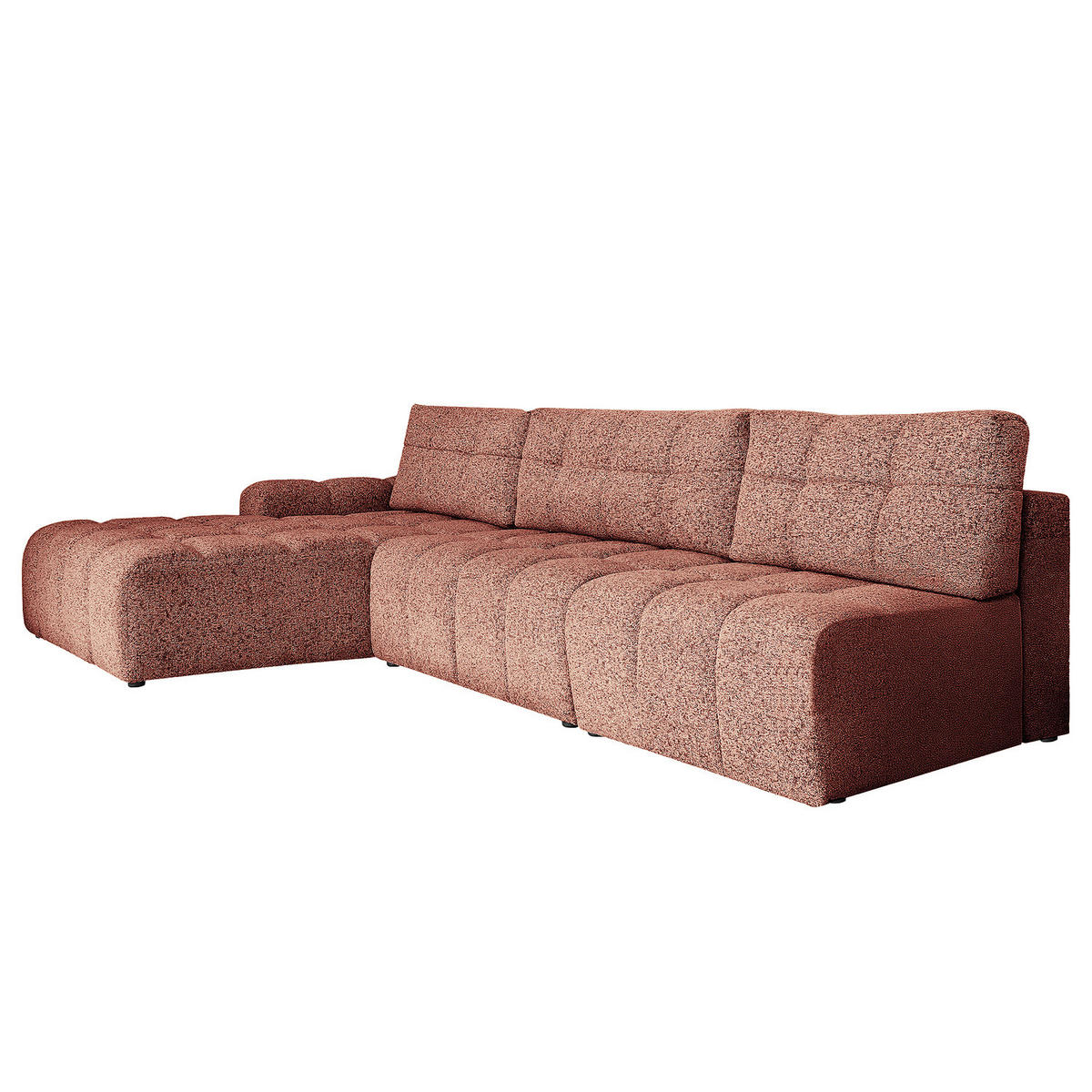 ECKSOFA mit Schlaffunktion - Strukturstoff - Beige/Rot, Kunststoff/Textil (338/184cm) - home24