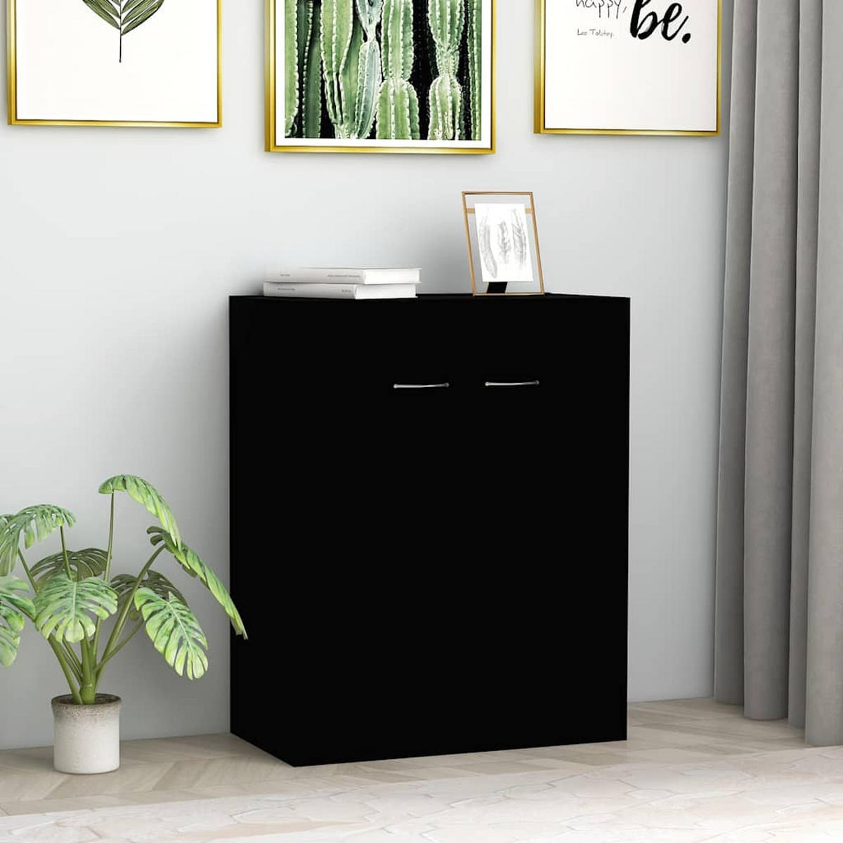 SIDEBOARD mit 1 Schublade, 2 Türen 60/36/75 cm aus Holzwerkstoff Schwarz - Silberfarben/Schwarz, Holz/Metall (60/75/30cm) - vidaXL