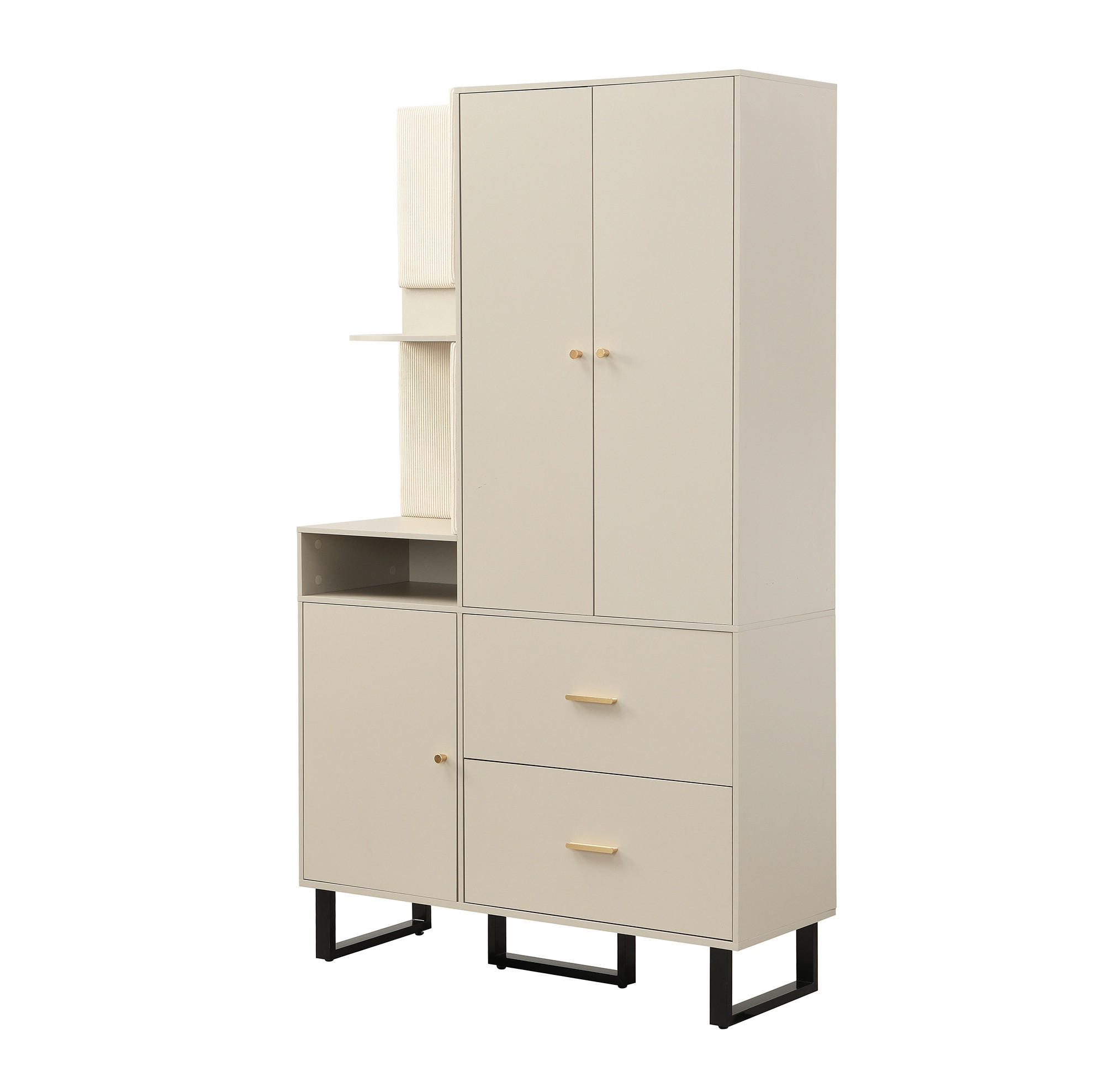 STANDGARDEROBE 110/38/186 cm mit Kleiderstange, Schubladen und Schrank in Graubeige - Beige, Holzwerkstoff (110/186/38cm) - BEAOK