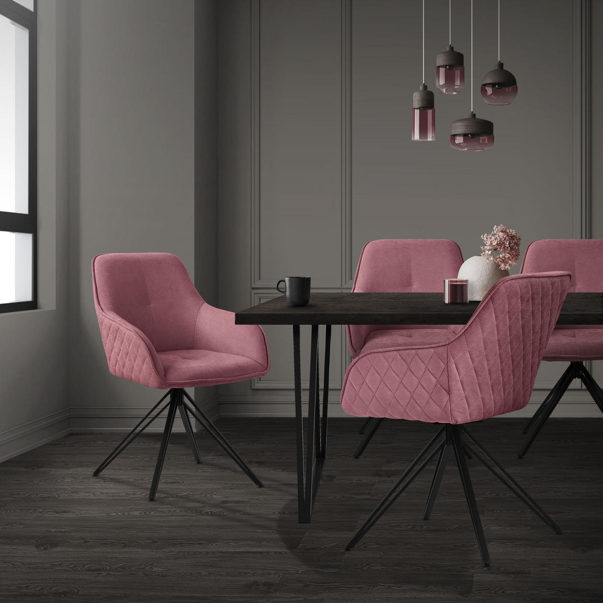 ESSZIMMERSTUHL 2er Set altrosa - Pink, Textil (61/84.5/57cm) - ML-DESIGN