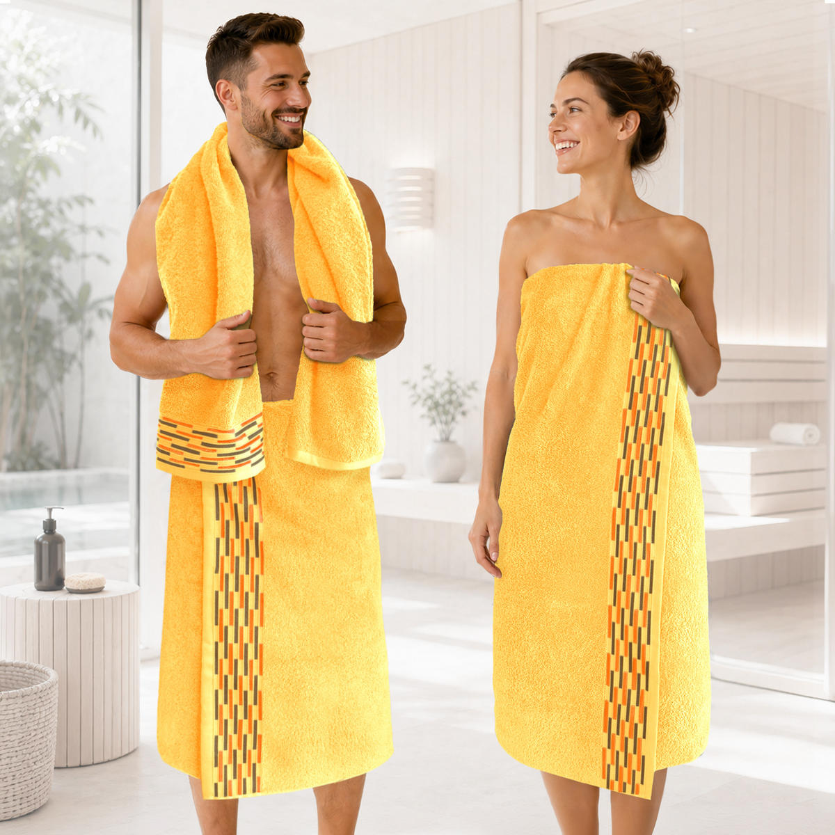 BADETUCH extra groß Lugano Gelb 90x180 cm - Gelb, Textil (90/180cm) - Lashuma