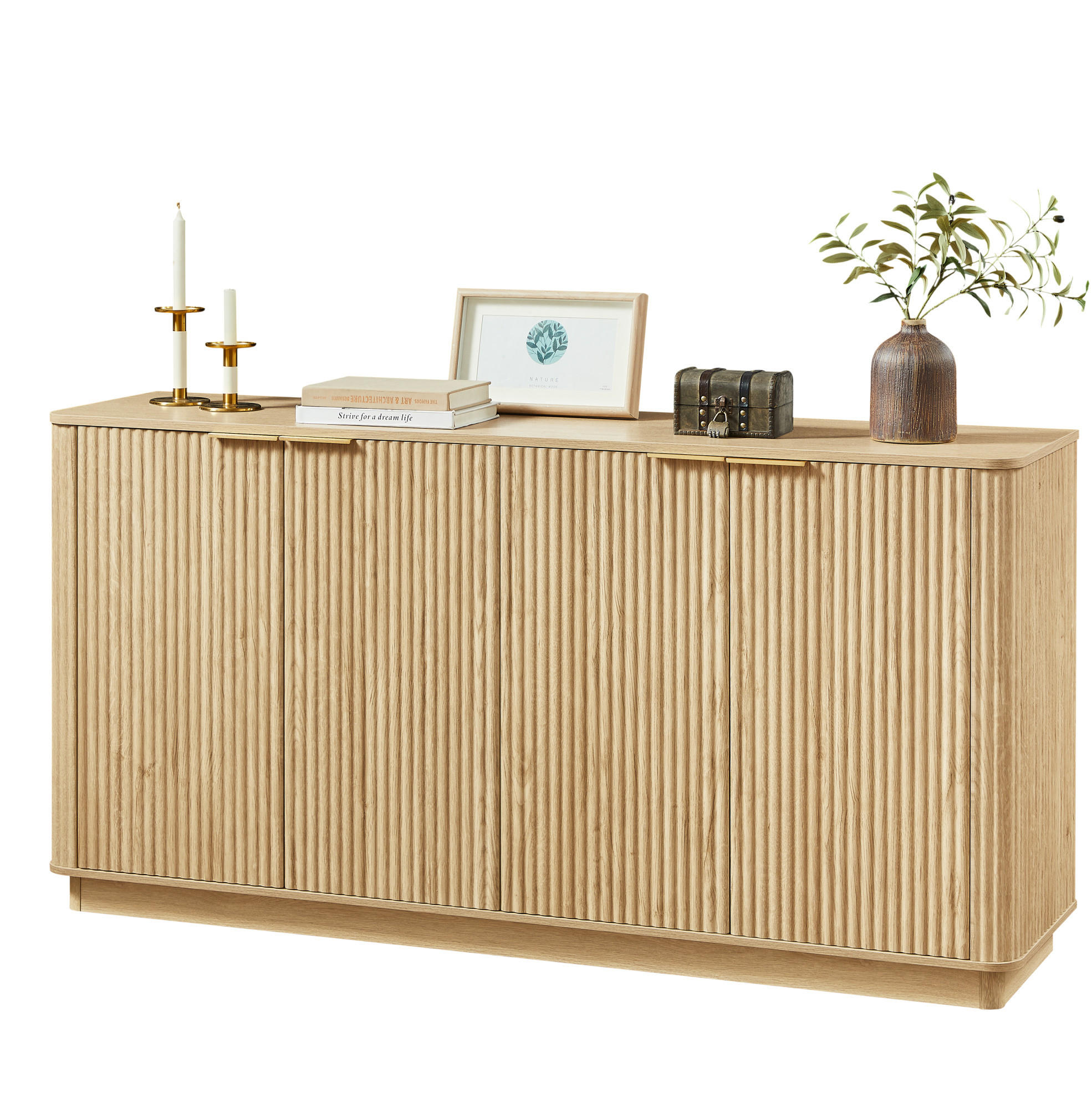SIDEBOARD 160/40/80 cm mit 4 Türen und Stauraum, Wellenfront und Goldgriffen, Eichefarben - Eichefarben, Holzwerkstoff (160/80/40cm) - Redom