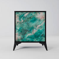 SIDEBOARD ABSTRACT ALCHEMY, Schwarz, 57,5x42x70,5 cm, Schwarze Metall-Sternfüße - Multicolor/Schwarz, Holzwerkstoff/Metall (57.5/70.5/42cm) - SpaceRebels