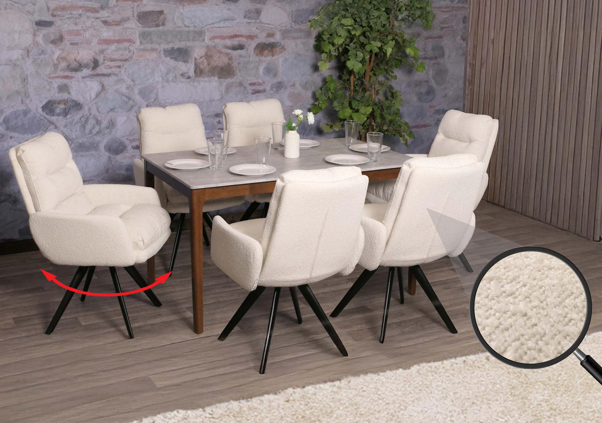 ESSZIMMERSTUHL Cremeweiß 6er-Set - Weiß, Textil (62/92/68cm) - MCW