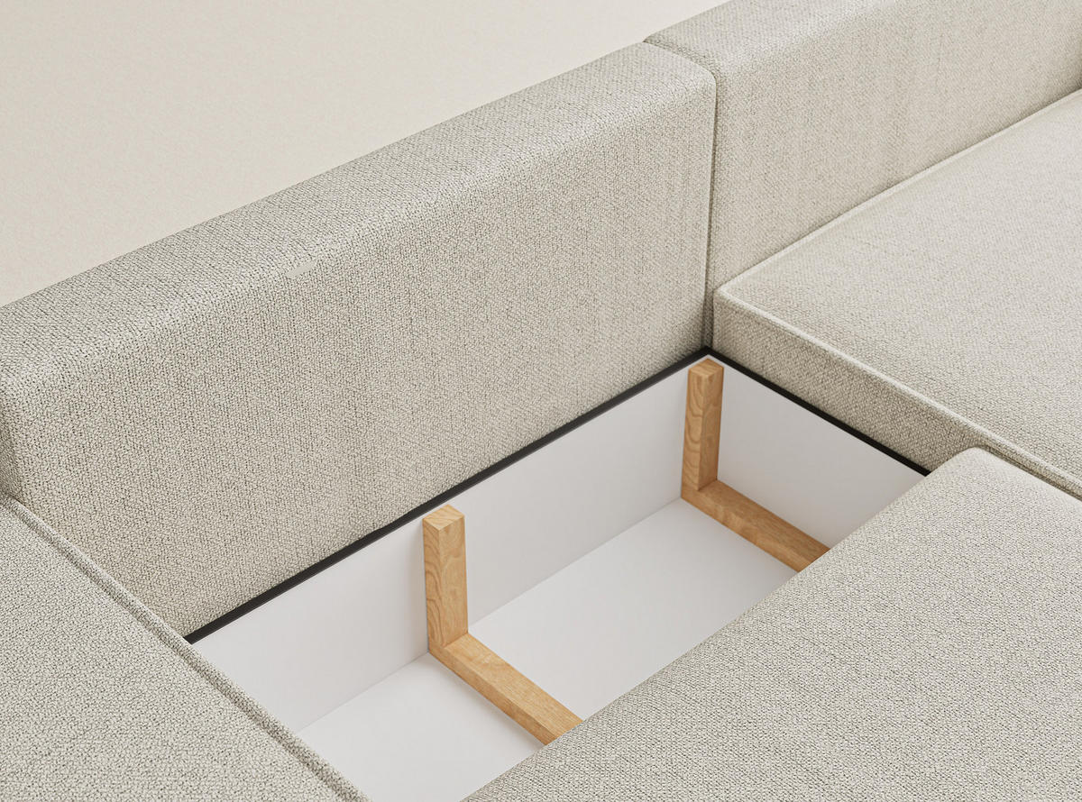 ECKSOFA MIT SCHLAFFUNKTION Zaya Creme Webstoff - Creme/Schwarz, Holz/Holzwerkstoff (255/148cm) - Maison de Reve