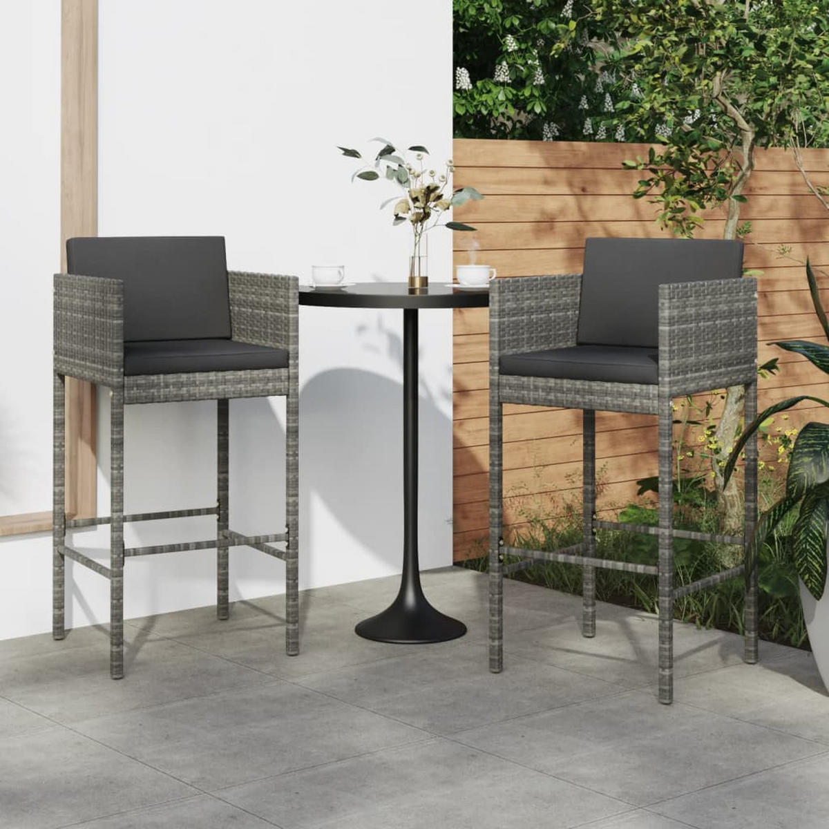 BARHOCKER 2er set Mit Kissen Grau Poly Rattan - Grau, Kunststoff (50/100/48cm) - vidaXL