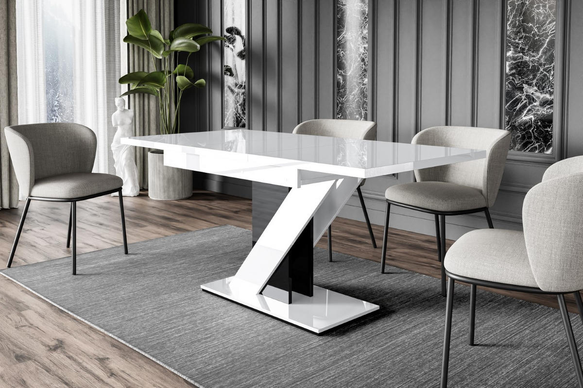 ESSTISCH ausziehbar 120 -160x80x75 cm - Hochglanz Weiß/Hochglanz Schwarz - EVA - Weiß Hochglanz, Holzwerkstoff (120/80/75cm) - ALTDECOR