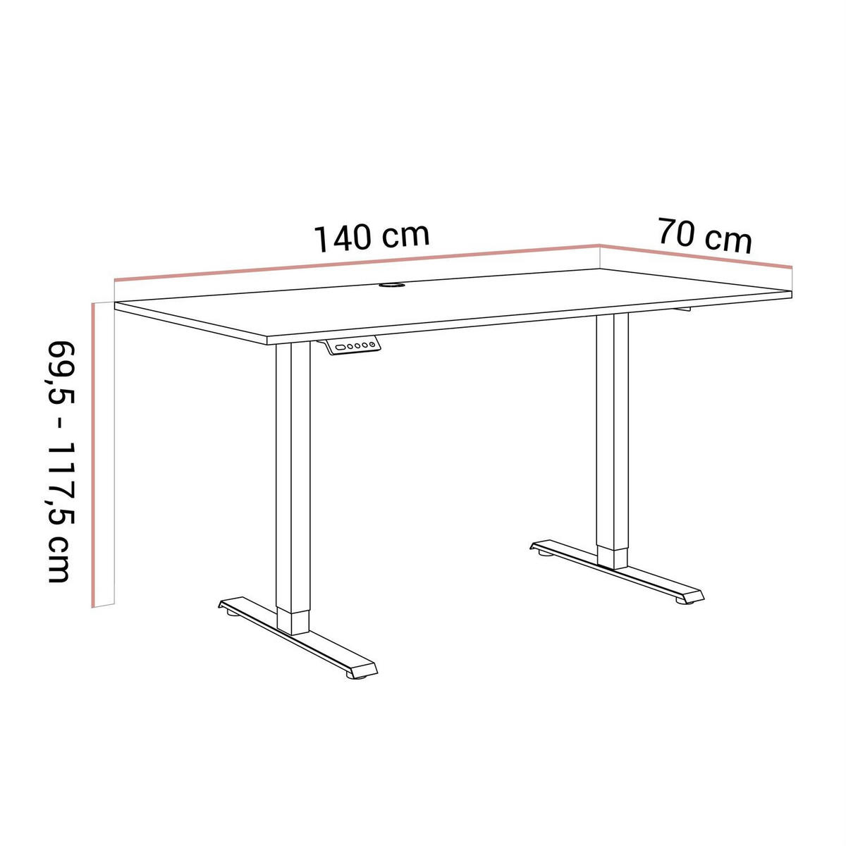 SCHREIBTISCH SPACE GAMING höhenverstellbar mit Metallbeinen schwarz/schwarz - Schwarz, Holzwerkstoff (70/140/69.5cm) - Lookway