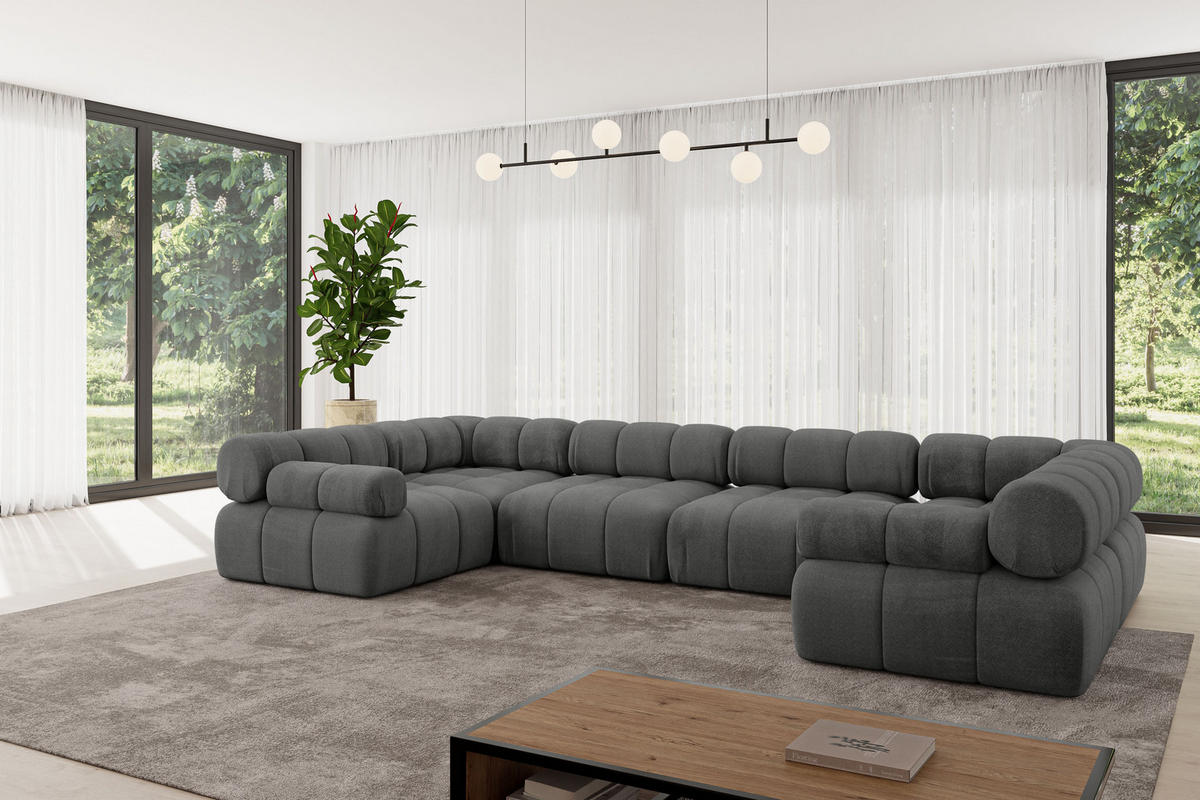 WOHNLANDSCHAFT modulares Sofa Birno-U2 - 380x190x70 cm Dunkelgrau Velours - Dunkelgrau, Holzwerkstoff/Textil (380/70/190cm) - ALTDECOR