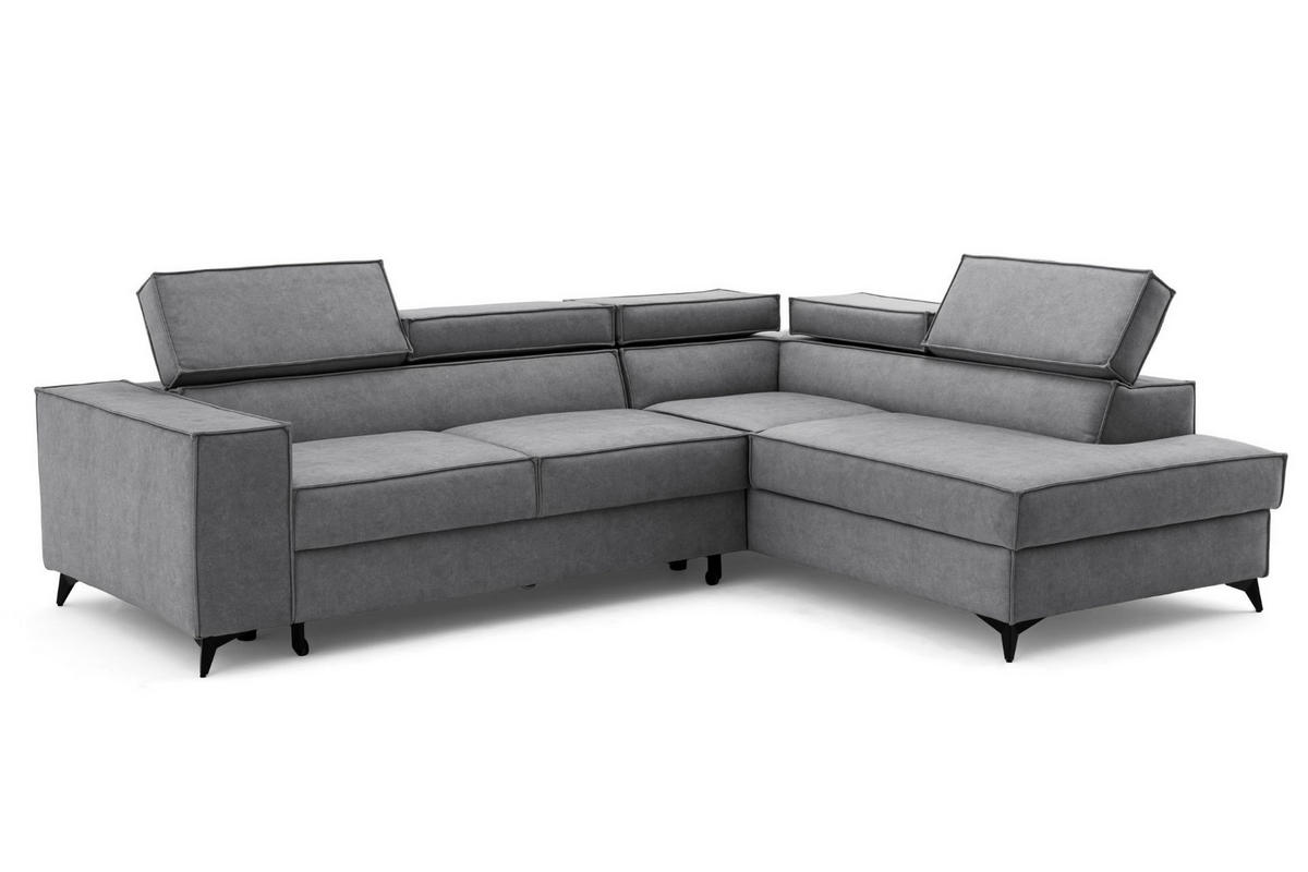 ECKSOFA PURE L Rechts mit Schlaffunktion 127x199 Velours Grau - Schwarz/Grau, Holz/Textil (204/281cm) - Muffo