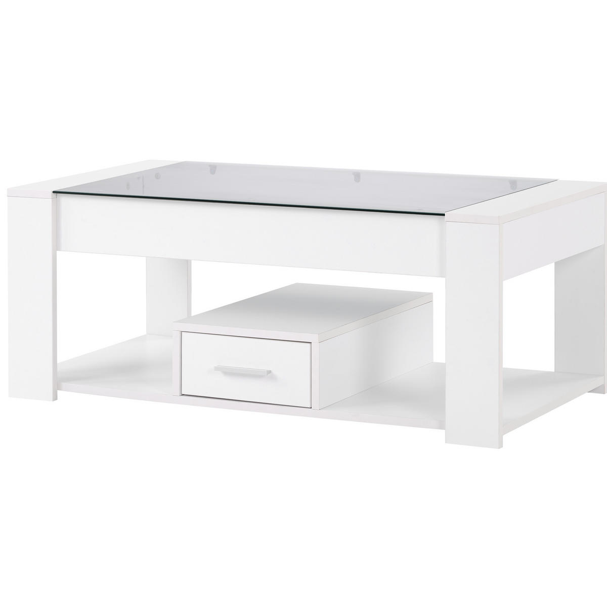 COUCHTISCH, weiße Glasplatte, Spanplatte, 2 Schubladen & offenes Fach, 100/50/40 cm,weiß - Weiß, Holzwerkstoff (100/50/40cm) - Redom