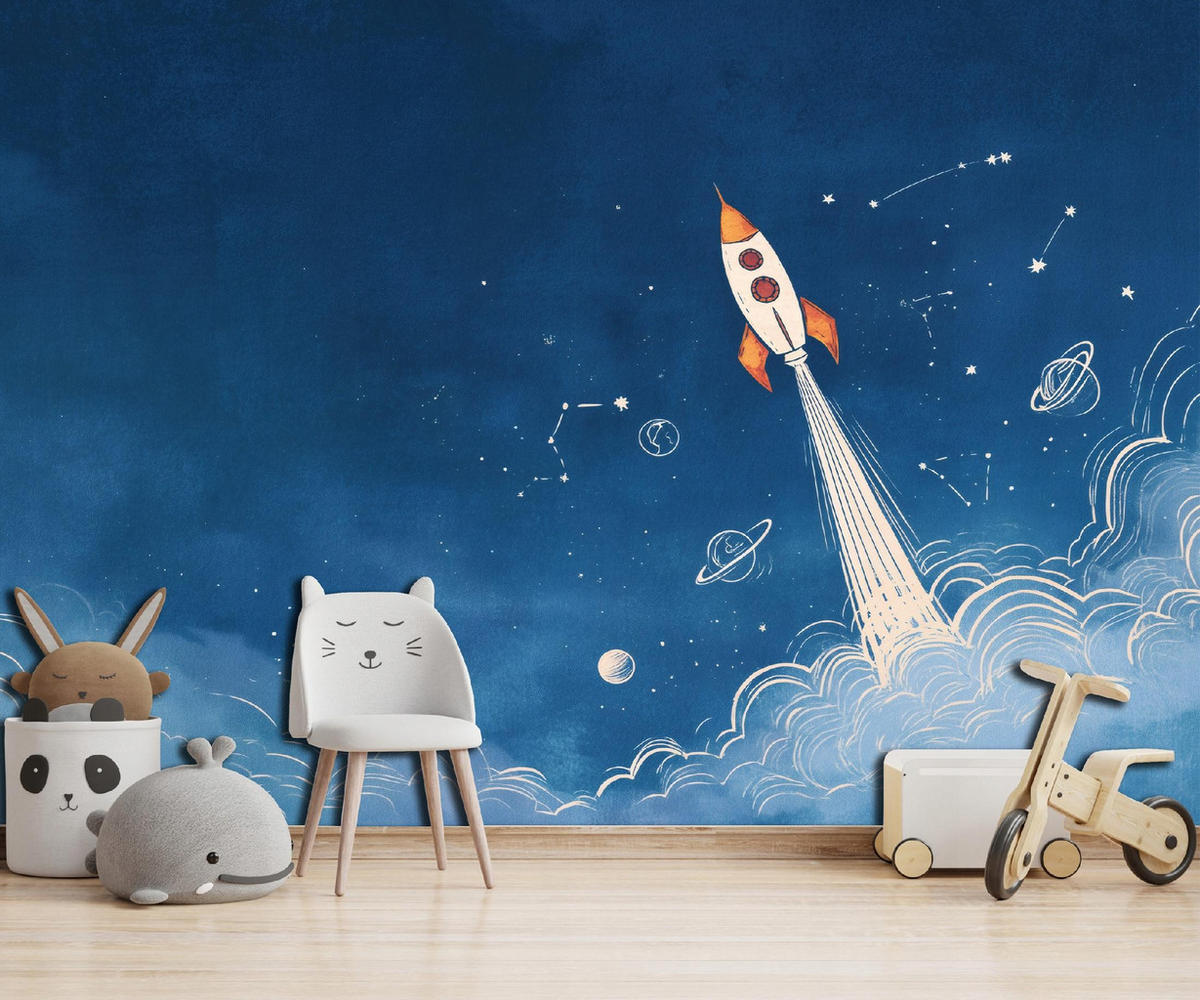 FOTOTAPETE Jungen Rakete Blau 400x280 cm - Multicolor, Papier (400/280cm) - Wallarena