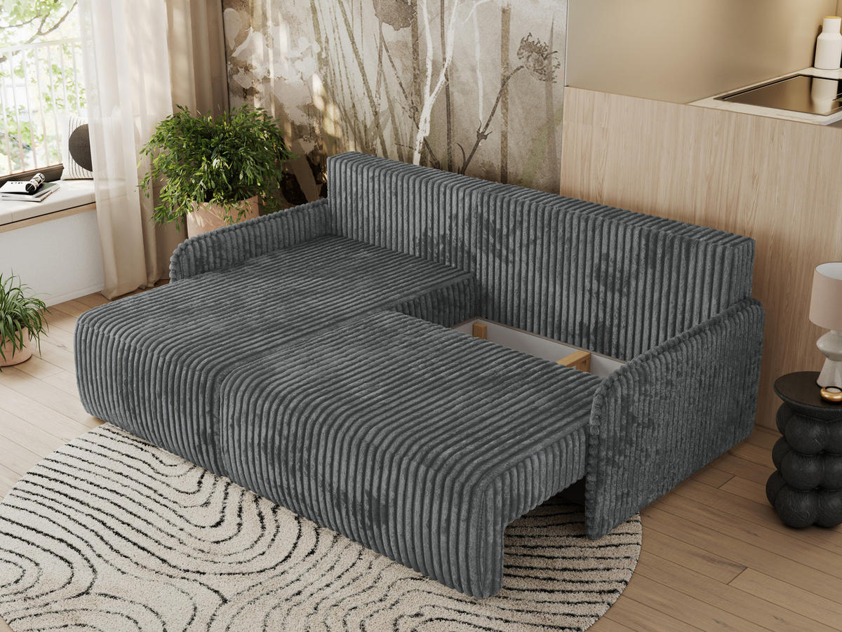 ECKSCHLAFSOFA ARPA L Dunkelgrau Cord - links - Dunkelgrau/Schwarz, Kunststoff/Textil (198/150cm) - MKS