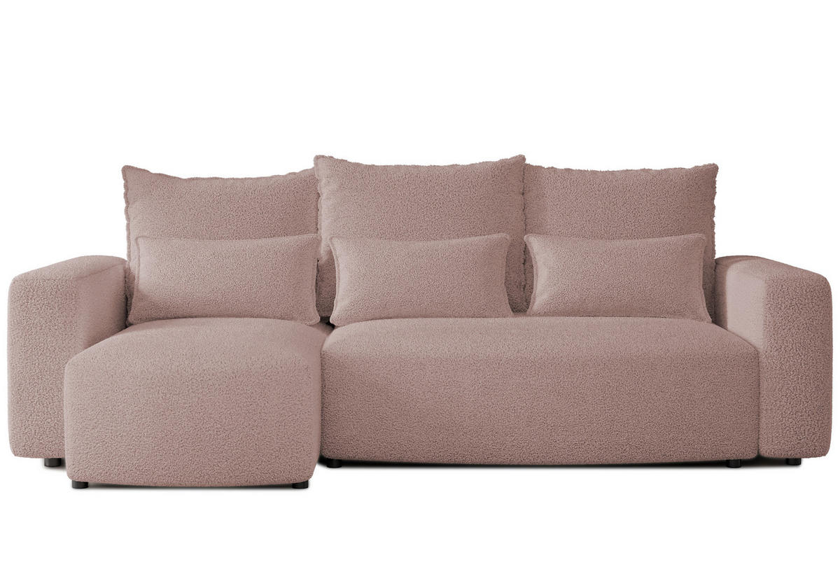 ECKSOFA Travis mit Bettkasten und Schlaffunktion, L-Form, Boucle, Universal - Altrosa, Holzwerkstoff (248/148cm) - 4ALL HOME